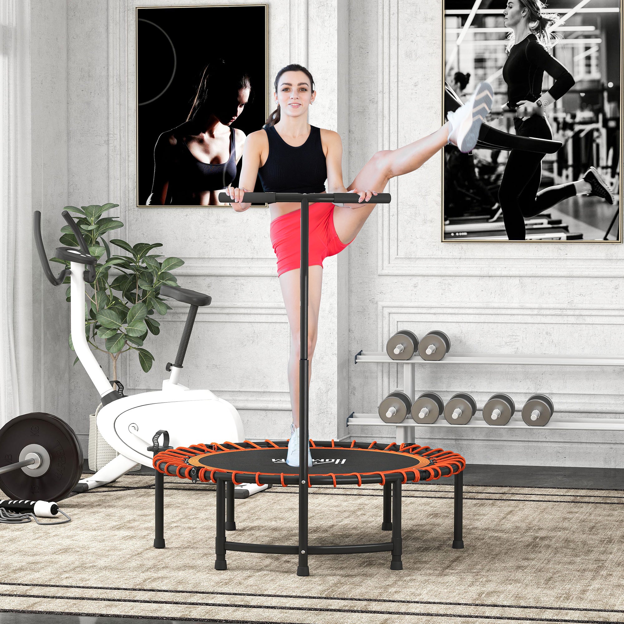 HOMCOM Mini Round Steel Frame Trampoline w/ Adjustable Handle, Orange - North Peak Garden Furniture