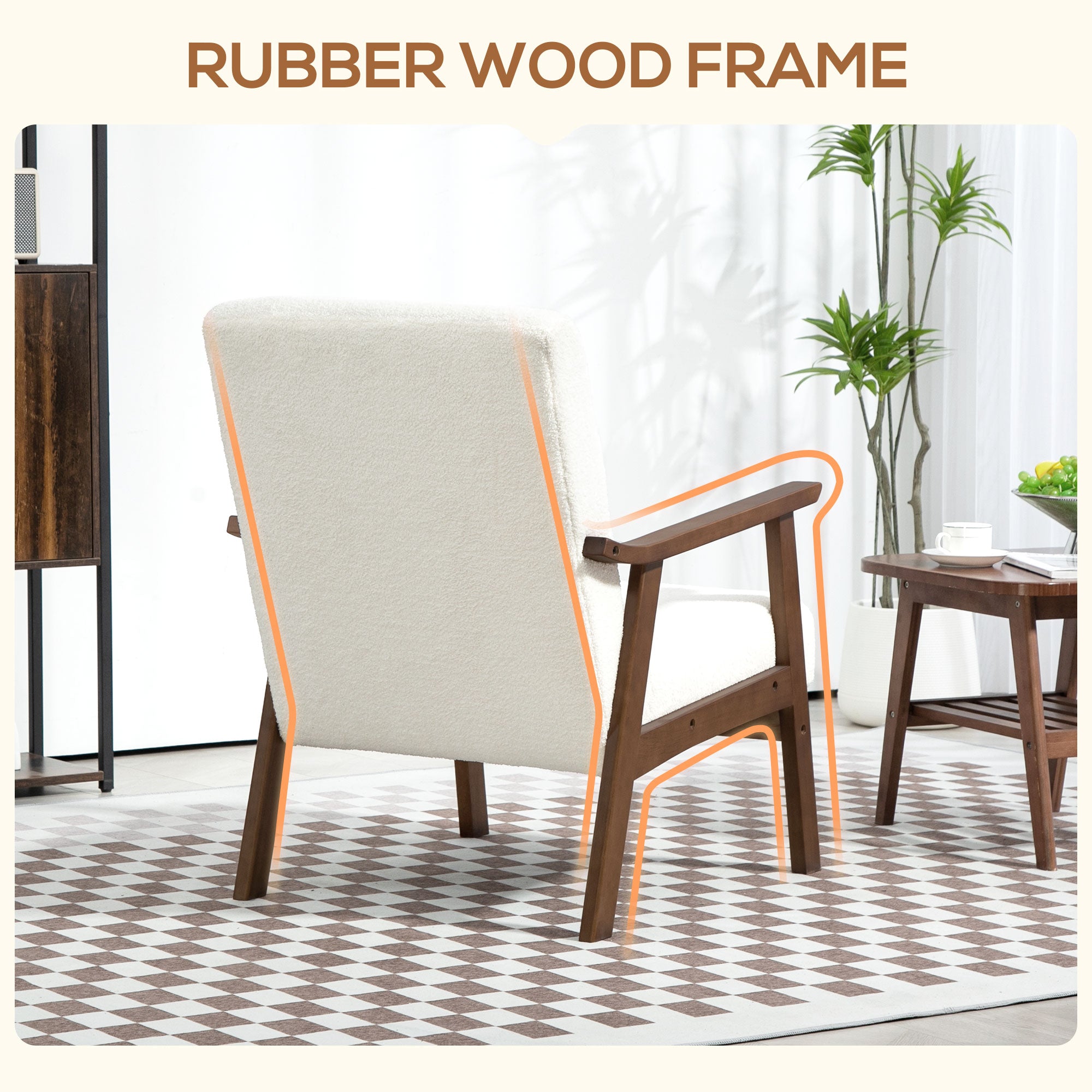 HOMCOM Boucle Seat Mid Century Accent Chair - White - North Peak Garden Furniture