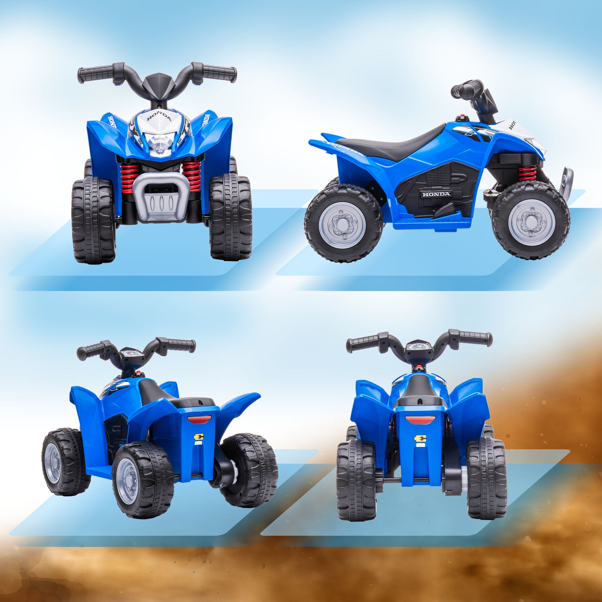 AIYAPLAY Honda Licensed Kids Electric Quad Bike, 6V ATV Ride On for Ages 1.5-3 Years, Blue - North Peak Garden Furniture