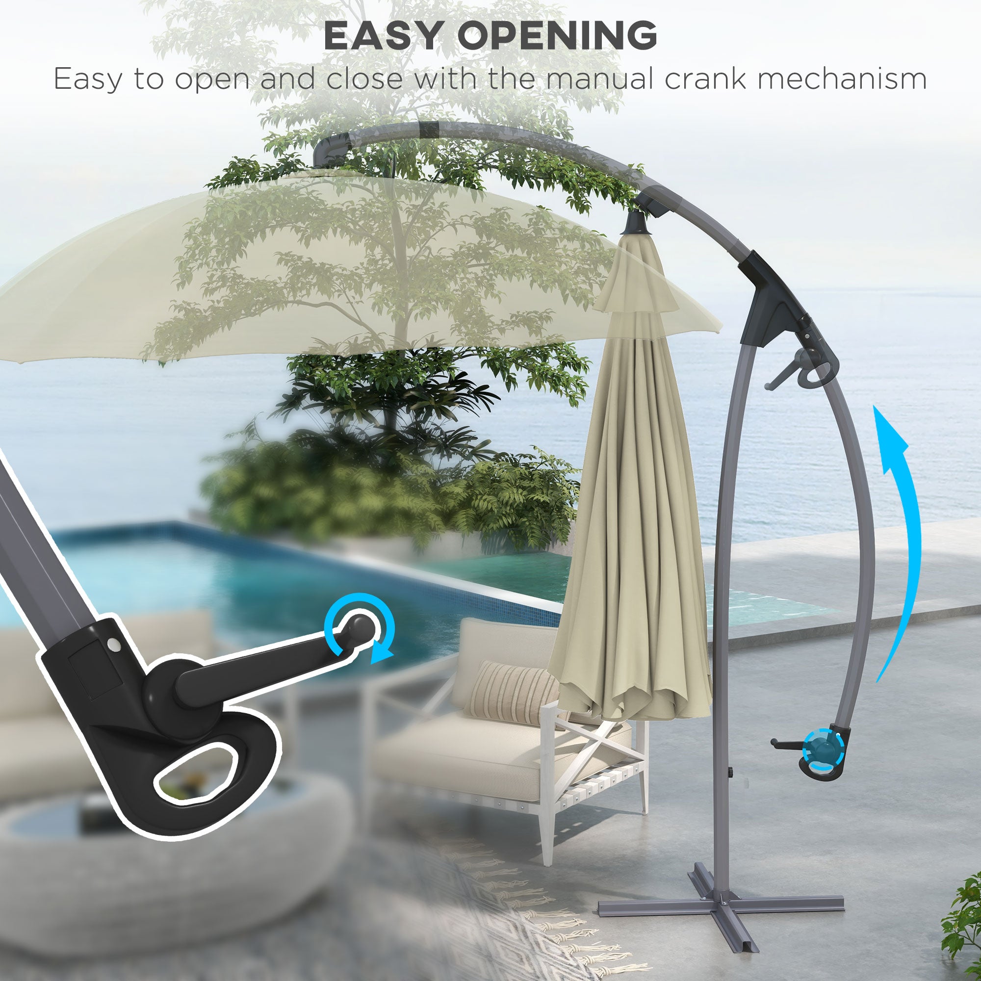 Outsunny 2.7m Cantilever Parasol, with Cross Base - Beige - North Peak Garden Furniture