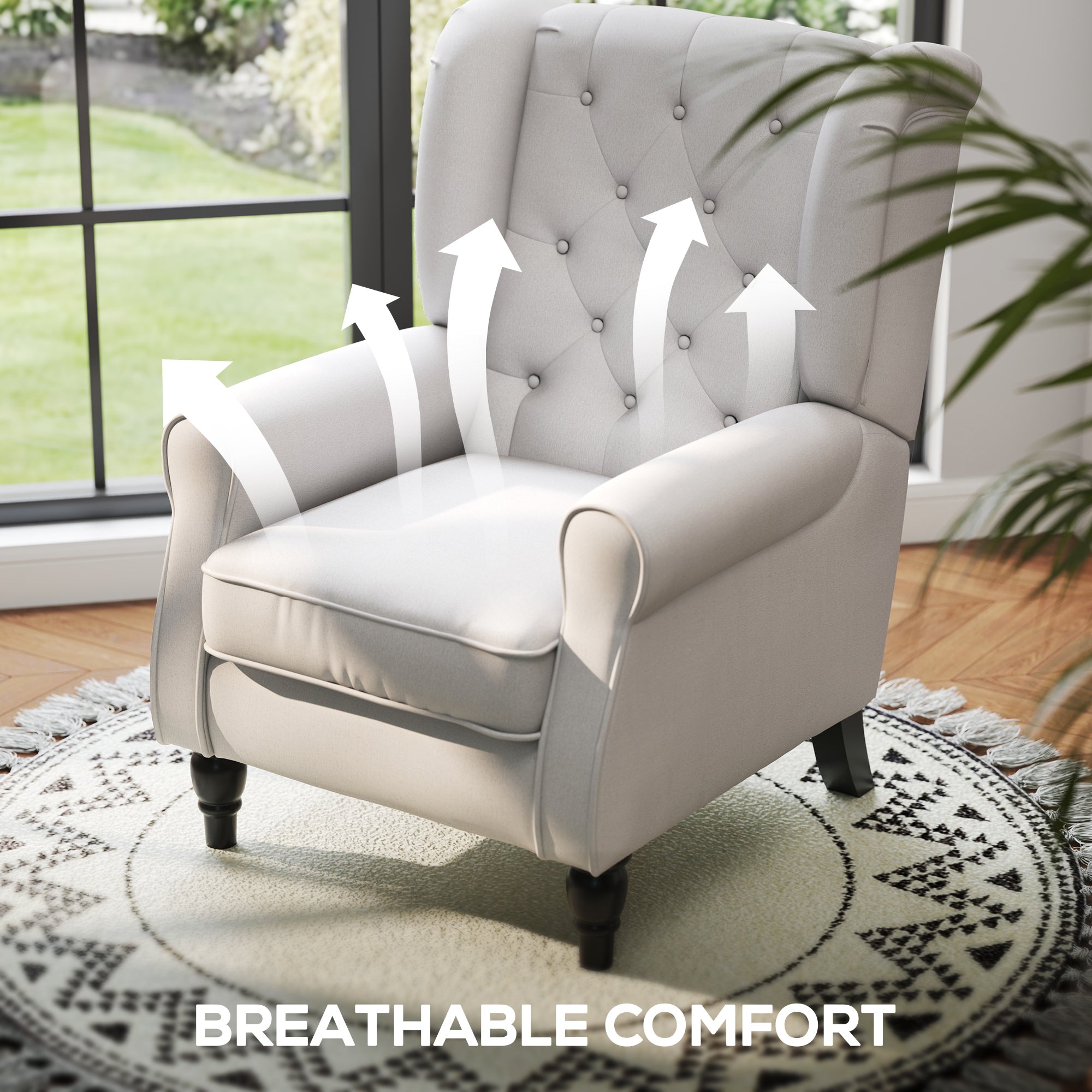 HOMCOM Wingback Accent Chair, Retro Upholstered Button Tufted Occasional Chair for Living Room and Bedroom, Cream White - North Peak Garden Furniture