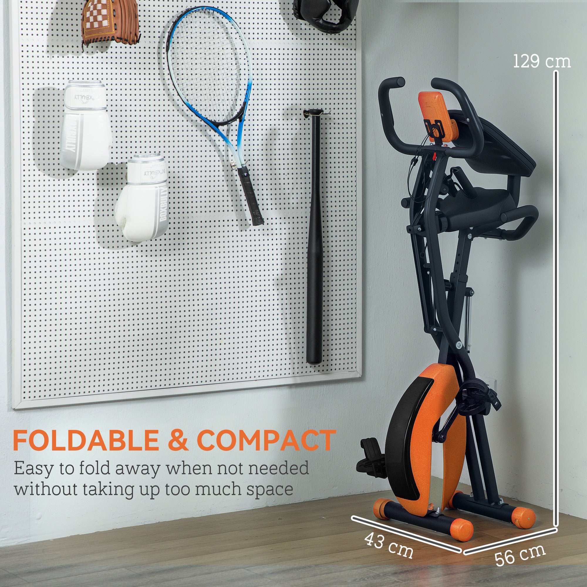 SPORTNOW 5-In-1 Folding Exercise Bike with Arm Workout Bands, Quiet 8-Level Magnetic Resistance Foldable Exercise Bike with LCD, Tablet Holder, Hand Pulse Sensor for Home Use Indoor Cycling, Orange - North Peak Garden Furniture