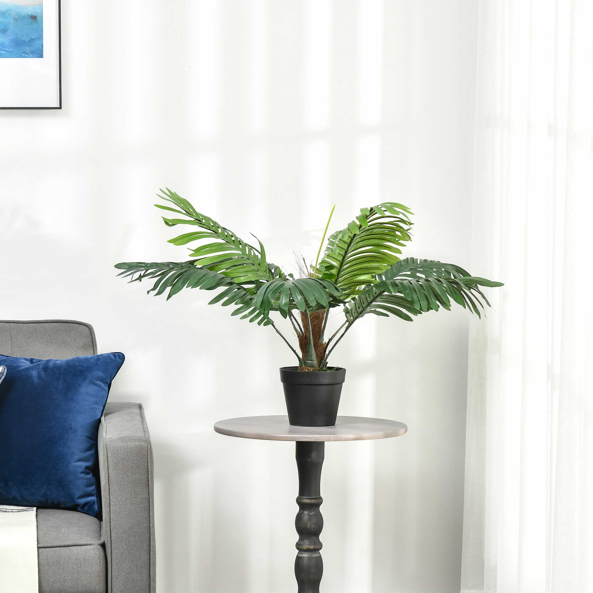 Outsunny 60cm/2FT Artificial Palm Tree Decorative Plant 8 Leaves with Nursery Pot, Fake Tropical Tree for Indoor Outdoor Décor - North Peak Garden Furniture