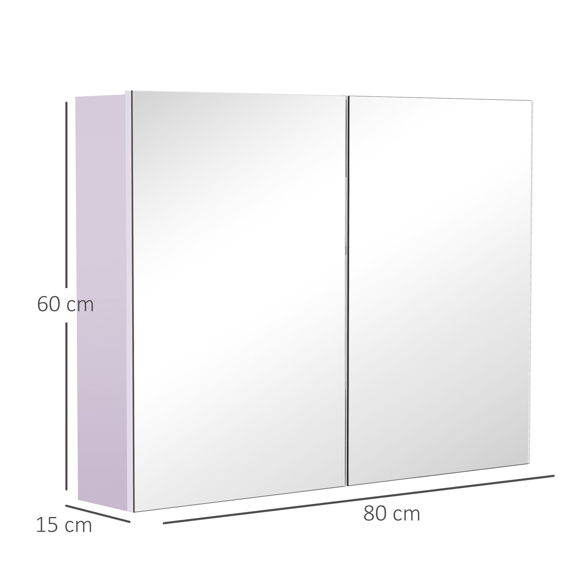 HOMCOM Double Door Wall Mounted Glass Mirror Cabinet Modern Storage Unit Bathroom Shelf Organiser Waterproof Wooden Frame 80Wx15Dx60H(cm) - North Peak Garden Furniture