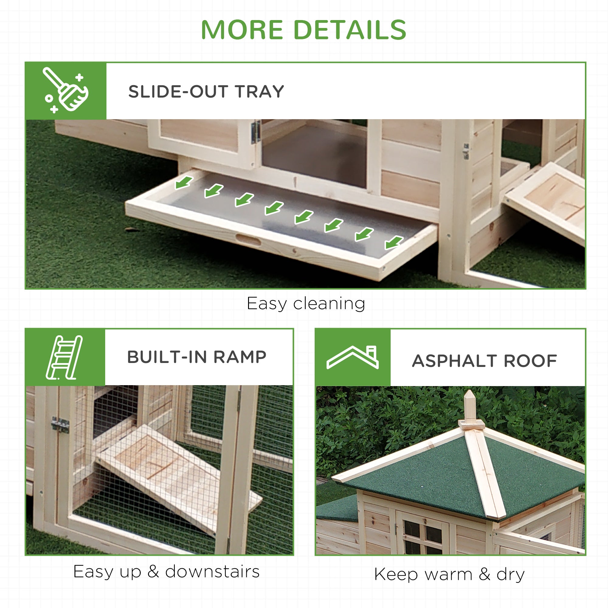 PawHut Chicken Coop Small Animal Pet Cage w/ Nesting Box Outdoor Run Backyard Wooden - North Peak Garden Furniture