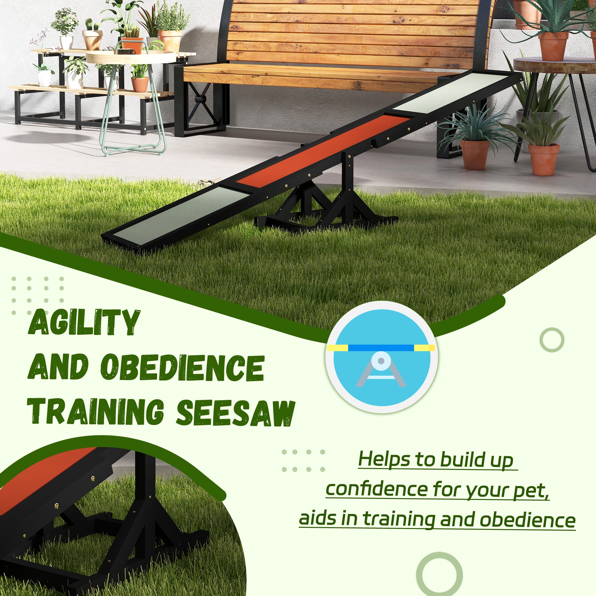 PawHut Wooden Pet Seesaw for Big Dogs, Dog Agility Equipment with Anti-Slip Surface - Black - North Peak Garden Furniture