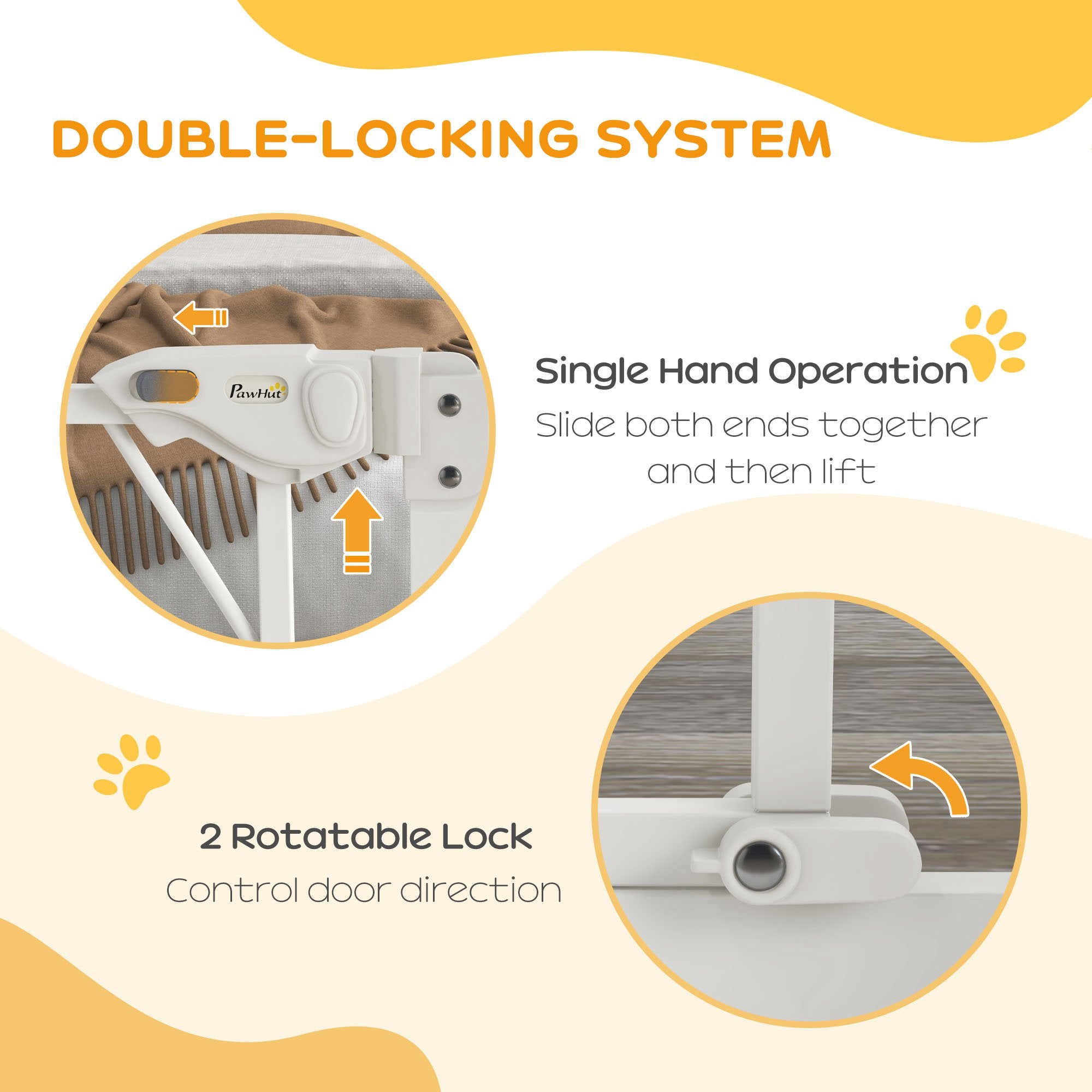 PawHut Pressure Fit Stair Gate Dog Gate w/ Auto Closing Door, Double Locking, Easy Installation, for 74-100cm Openings - White - North Peak Garden Furniture