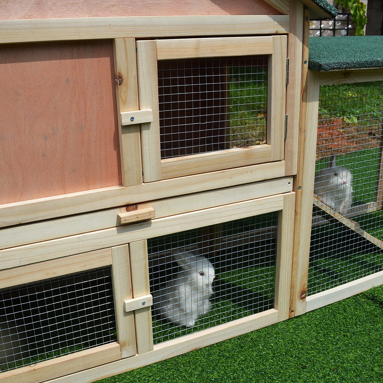 PawHut Guinea Pigs Hutches, 210Lx45.5Wx84.5H cm, Fir Wood-Natural Wood Colour