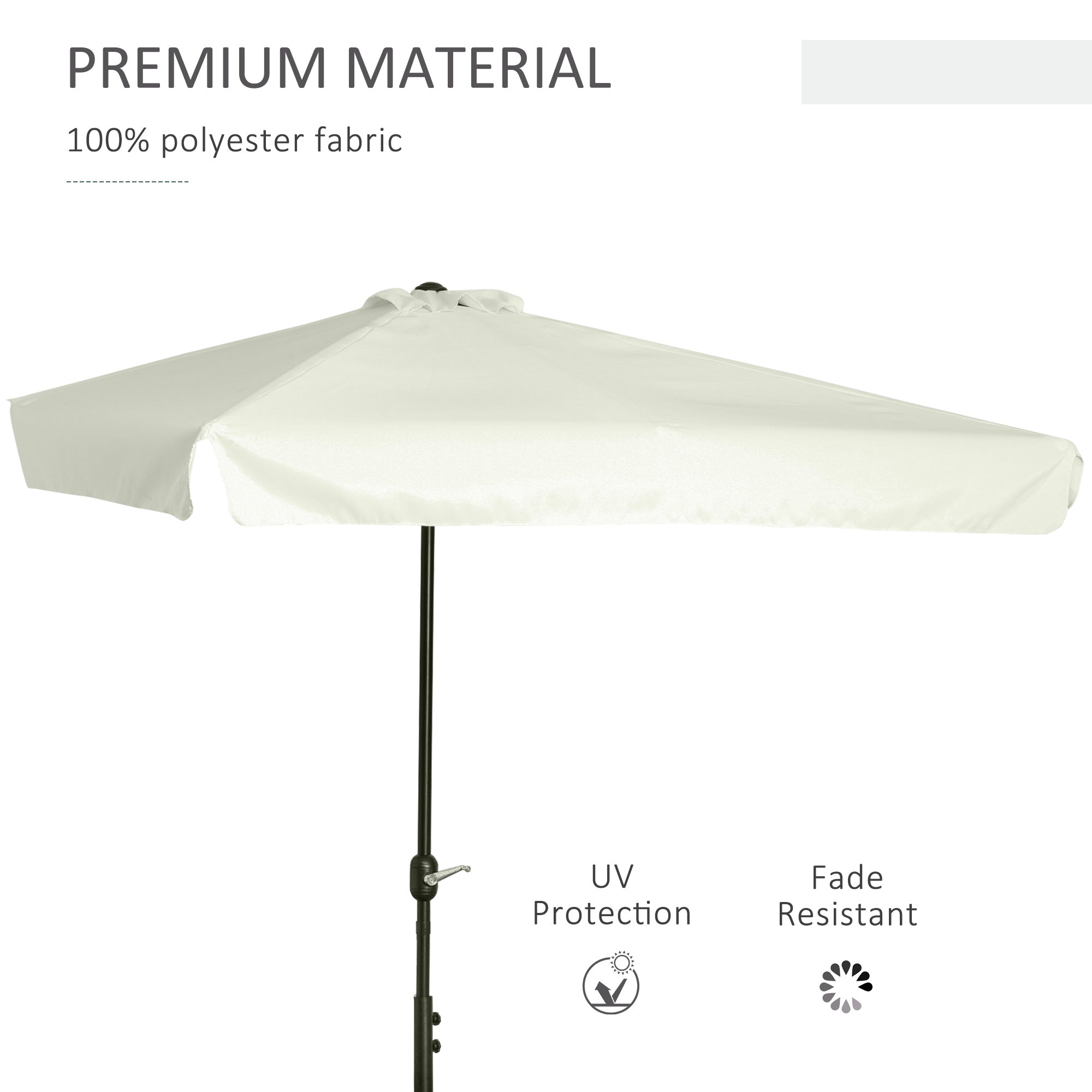 Outsunny 2.3m Half Parasol Semi Round Umbrella Patio Metal Frame Crank Handle for Balcony-- NO BASE INCLUDED, Off-White - North Peak Garden Furniture