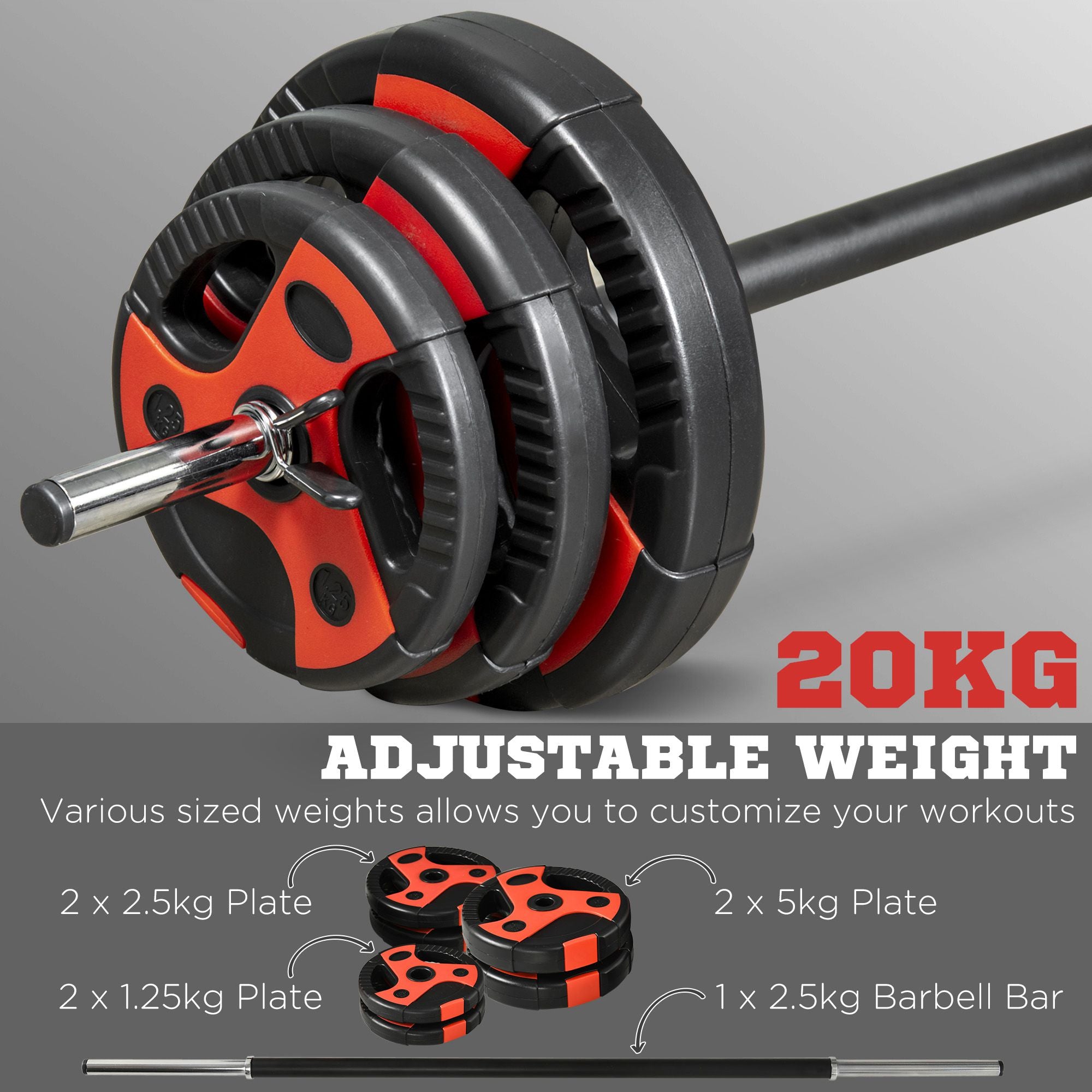 SPORTNOW 20kg Adjustable Barbell Weights Set for Home Gym, Strength Training - North Peak Garden Furniture