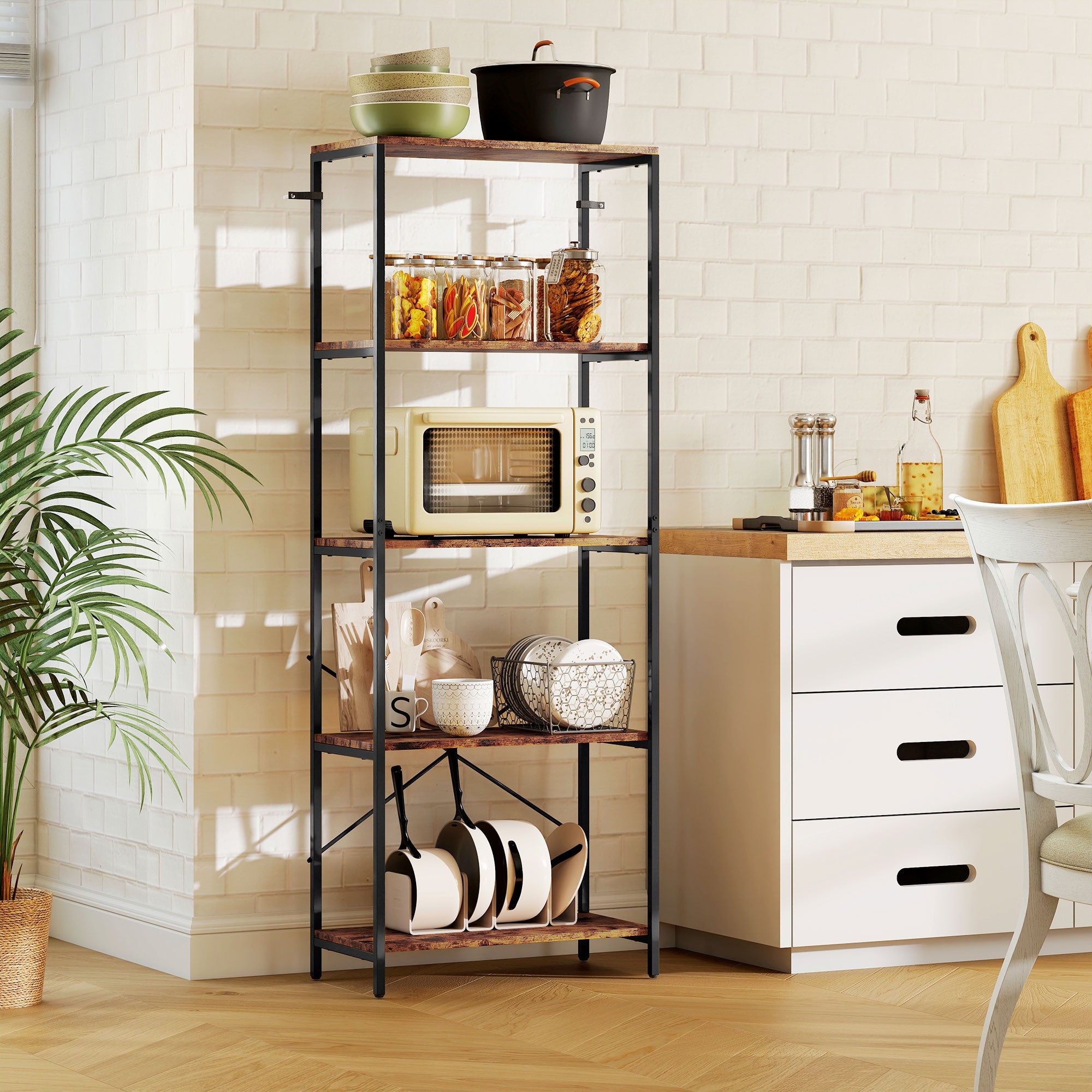 HOMCOM 5-Tier Bookshelf, Industrial Bookcase with Metal Frame - Rustic Brown and Black