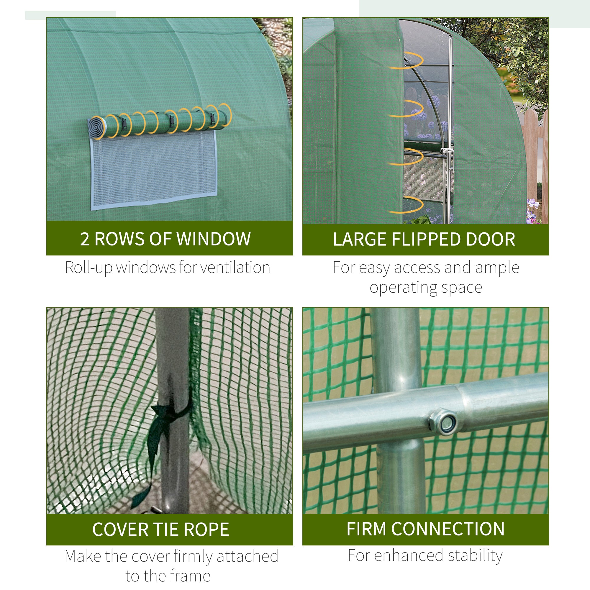 Outsunny Large Polytunnel Walk In Greenhouse, Plant Gardening Tunnel Green House with Metal Hinged Door, Galvanised Steel Frame & Mesh Windows, Green (3 x 2 m) - North Peak Garden Furniture
