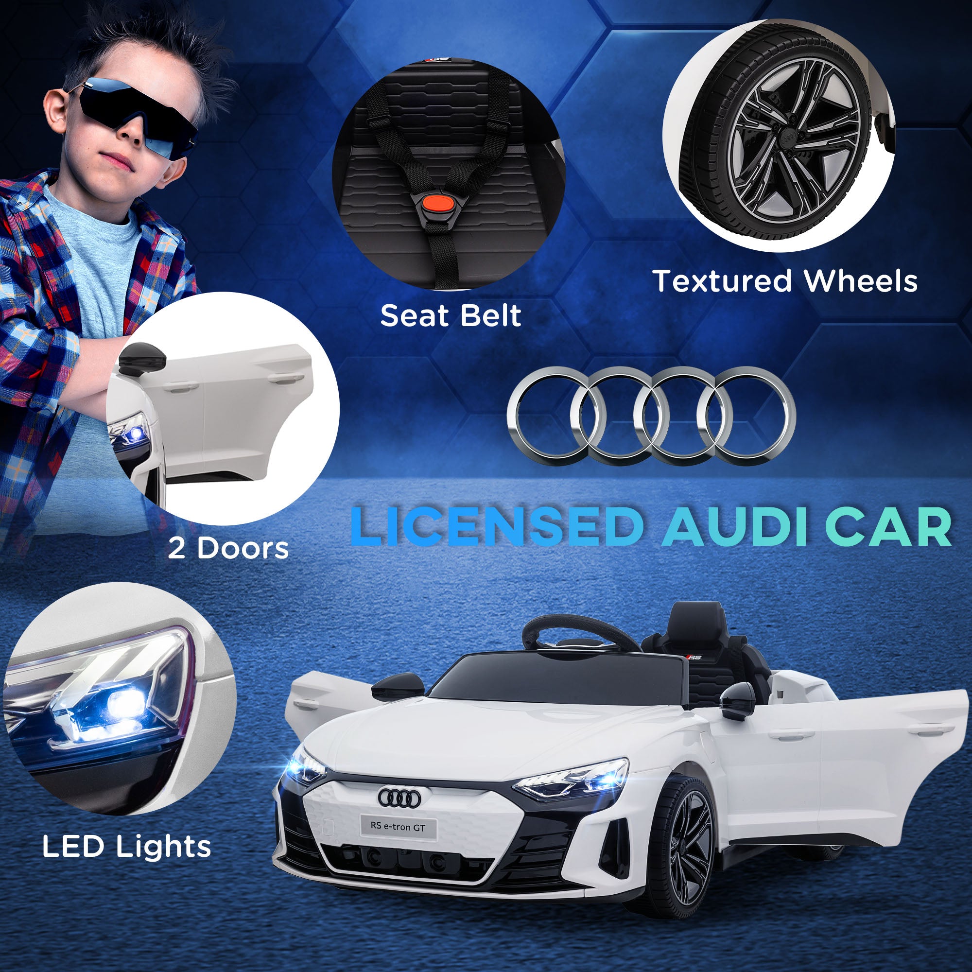 HOMCOM Audi Licensed 12V Kids Electric Ride-On, with Remote Control, Suspension System, Lights, Music, Motor - White - North Peak Garden Furniture