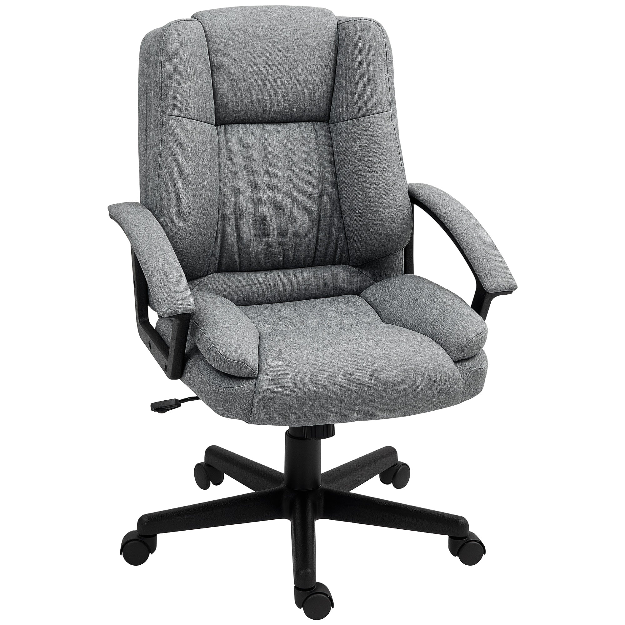 HOMCOM Linen-Look Padded Office Chair - Grey - North Peak Garden Furniture