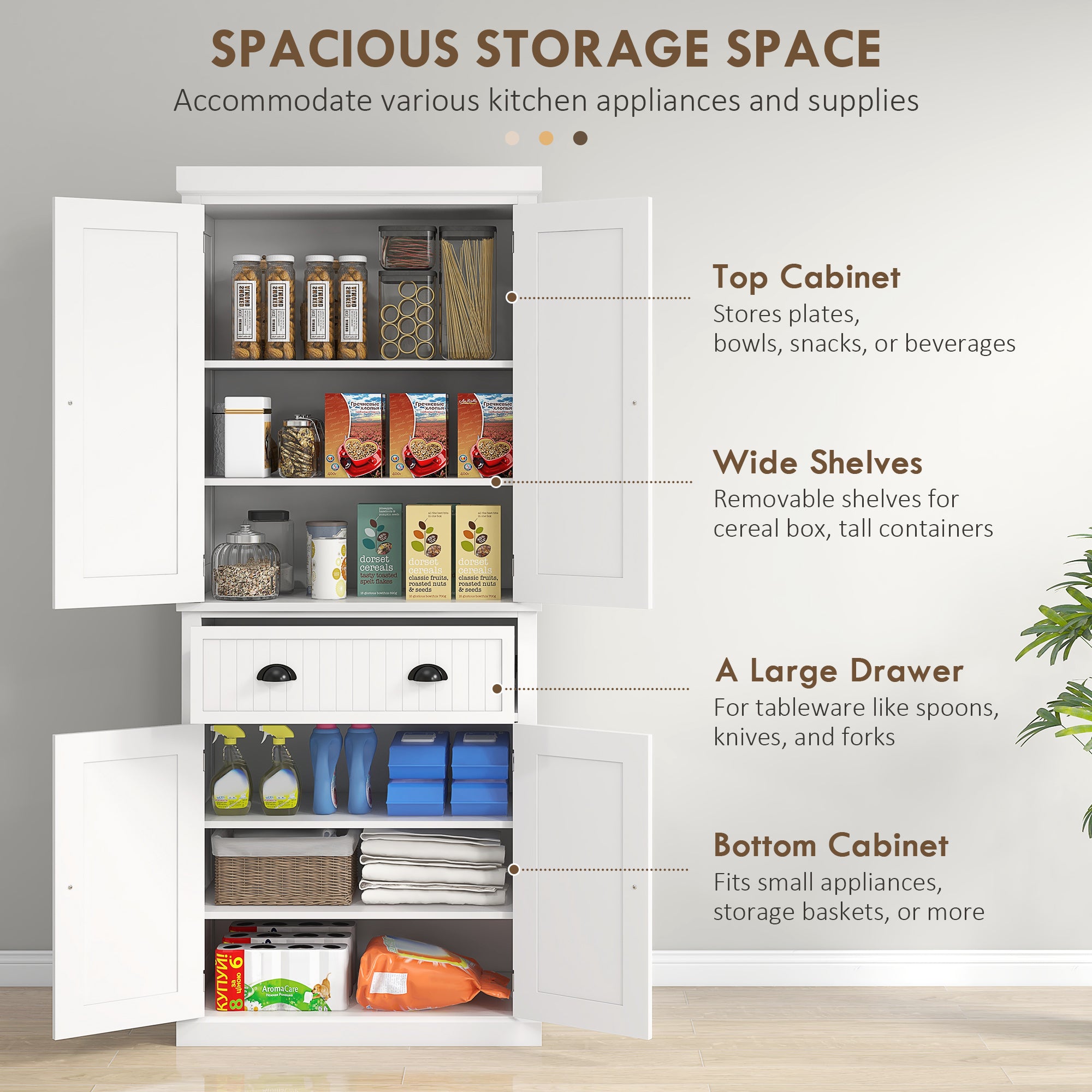 HOMCOM Freestanding Multi-Storage Kitchen Cabinet - White - North Peak Garden Furniture