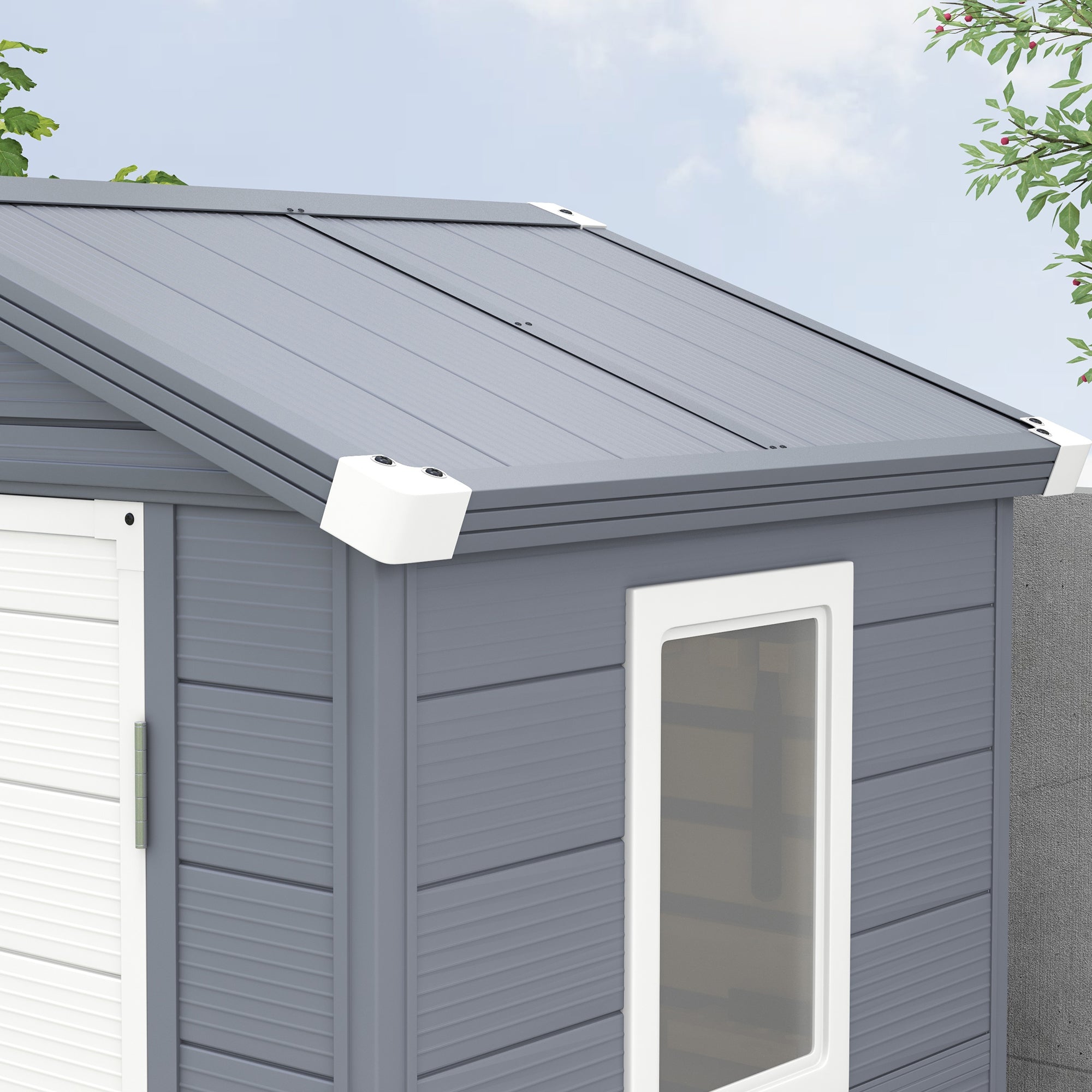 Outsunny 4.4ft x 3.3ft size Aluminium Frame and Plastic Wall Shed, with Foundation - Grey - North Peak Garden Furniture