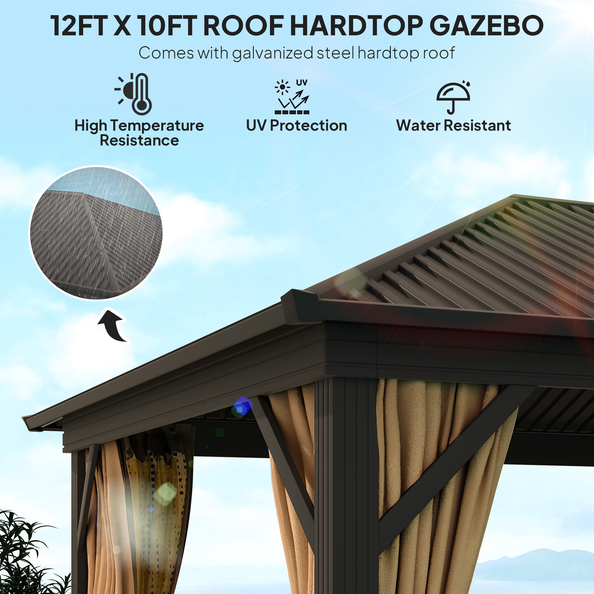 Outsunny 3.6 x 3(m) Aluminium Frame Hardtop Gazebo, with Accessories - North Peak Garden Furniture
