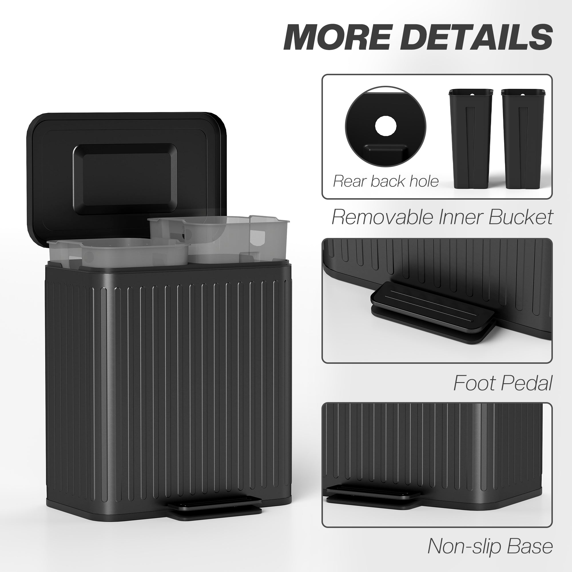 HOMCOM 40L Dual Compartment Rubbish Bin, with Soft-Close Lid - Black - North Peak Garden Furniture