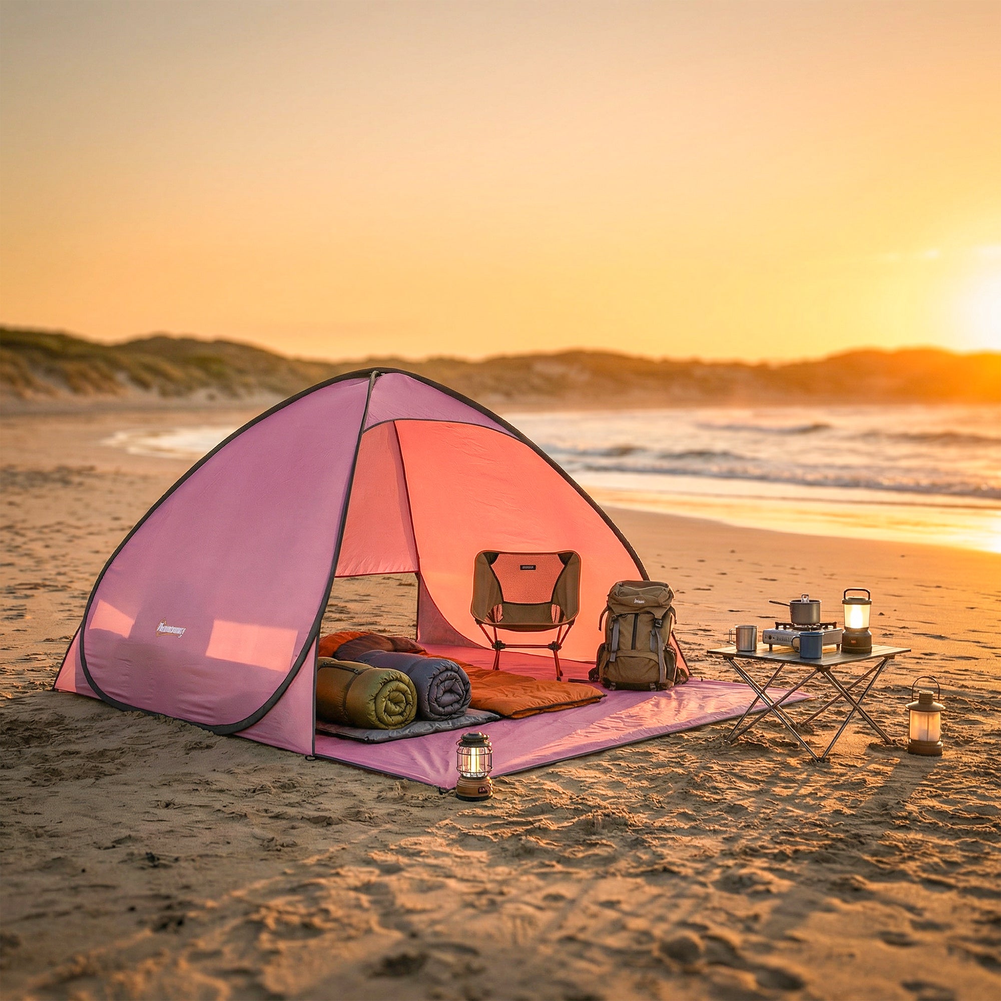Outsunny Pop up Beach Tent, UV 50+ Sun Shelter with Carry Bag, 2x1.5m for 2-3 Person, Pink
