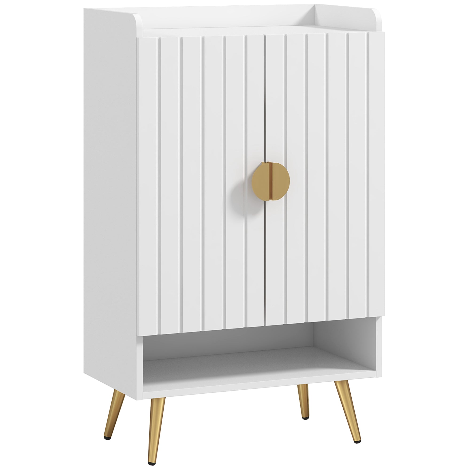 HOMCOM Modern Shoe Cabinet with 2 Doors, Open Shelf and Adjustable Shelves, Hallway Shoe Cupboard for 15 Pairs of Shoes, Entryway Storage Unit, White - North Peak Garden Furniture