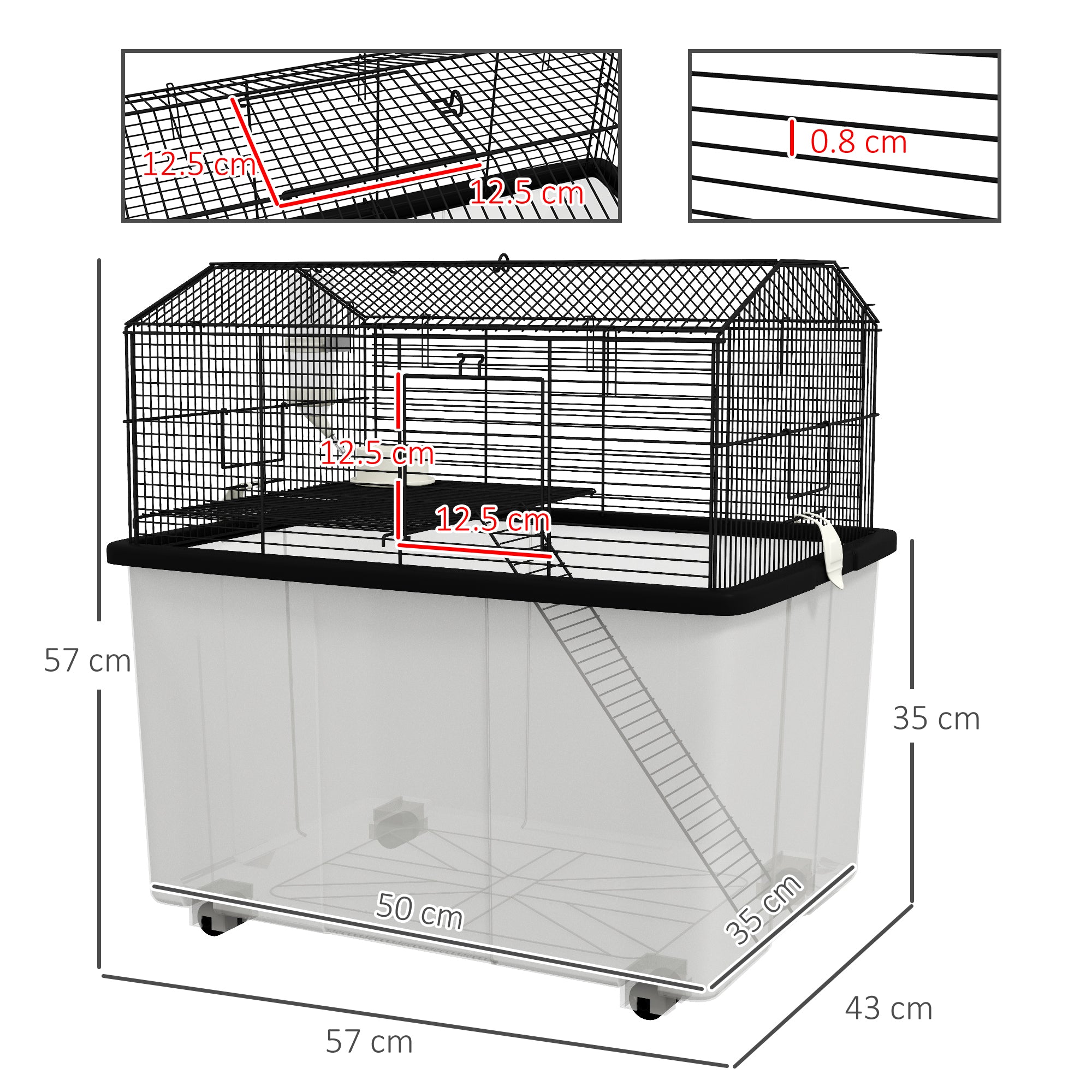 PawHut Two-Tier Gerbil Cage, Hamster Cage for Dwarf Hamster, Syrian Hamster w/ Wheels, Deep Bottom, Food Dish, Water Bottle - North Peak Garden Furniture