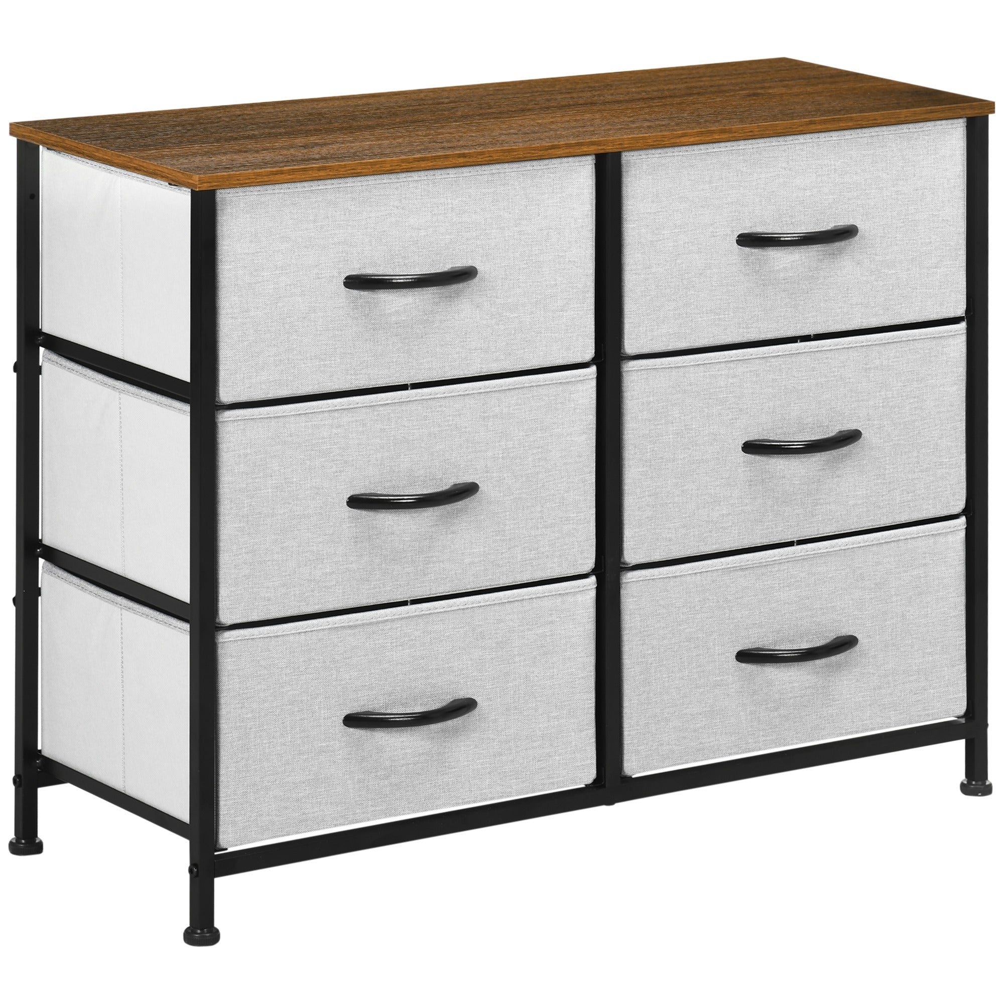 HOMCOM Fabric Chest of Drawers, Storage Drawers, Industrial Bedroom Dresser with 6 Fabric Drawers, Steel Frame and Wooden Top for Nursery, Living Room, Hallway, Grey - North Peak Garden Furniture