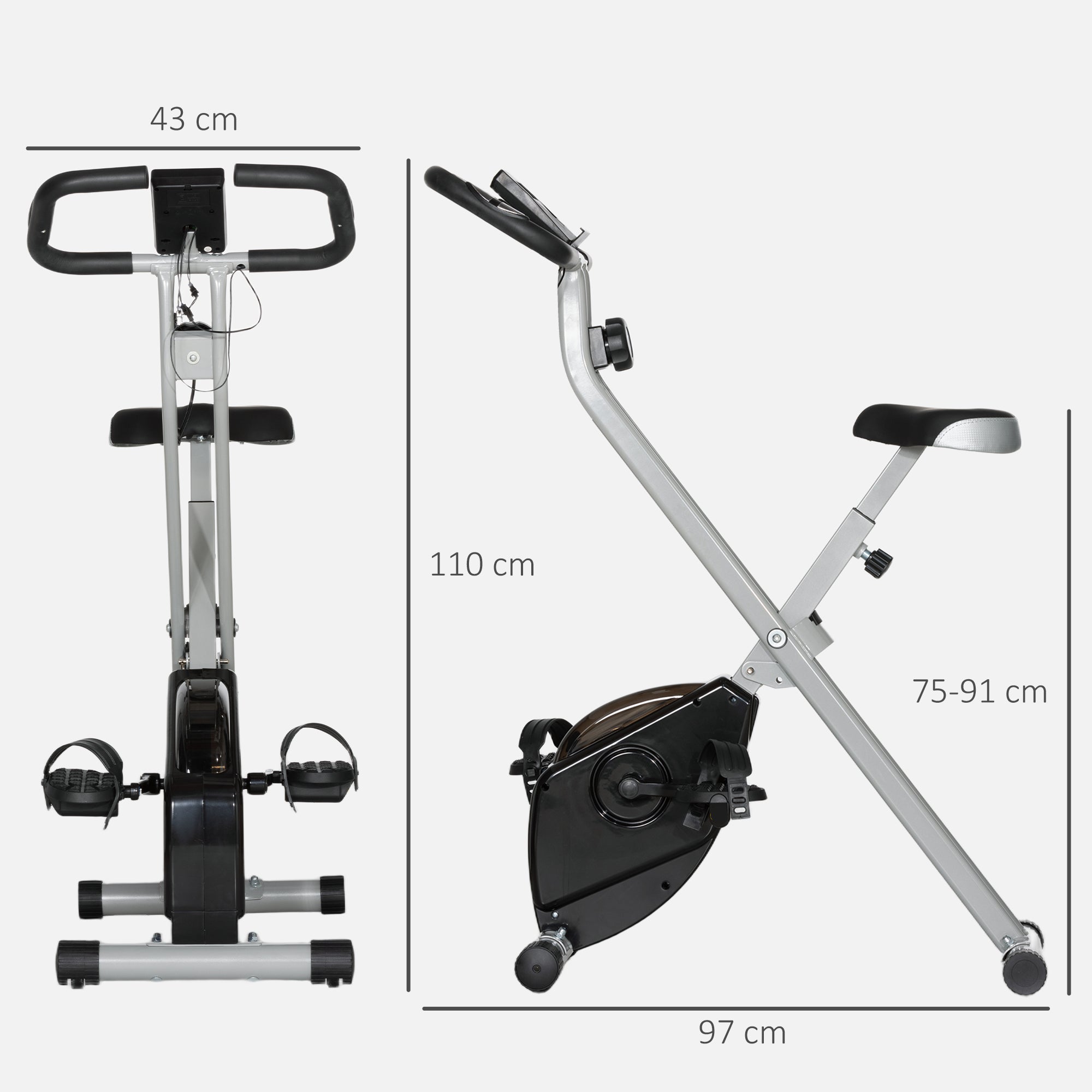 SPORTNOW Folding and Quiet Exercise Bike with 8-Level Magnetic Resistance and Heart Rate Sensor, for Home Gym, Black and Grey - North Peak Garden Furniture
