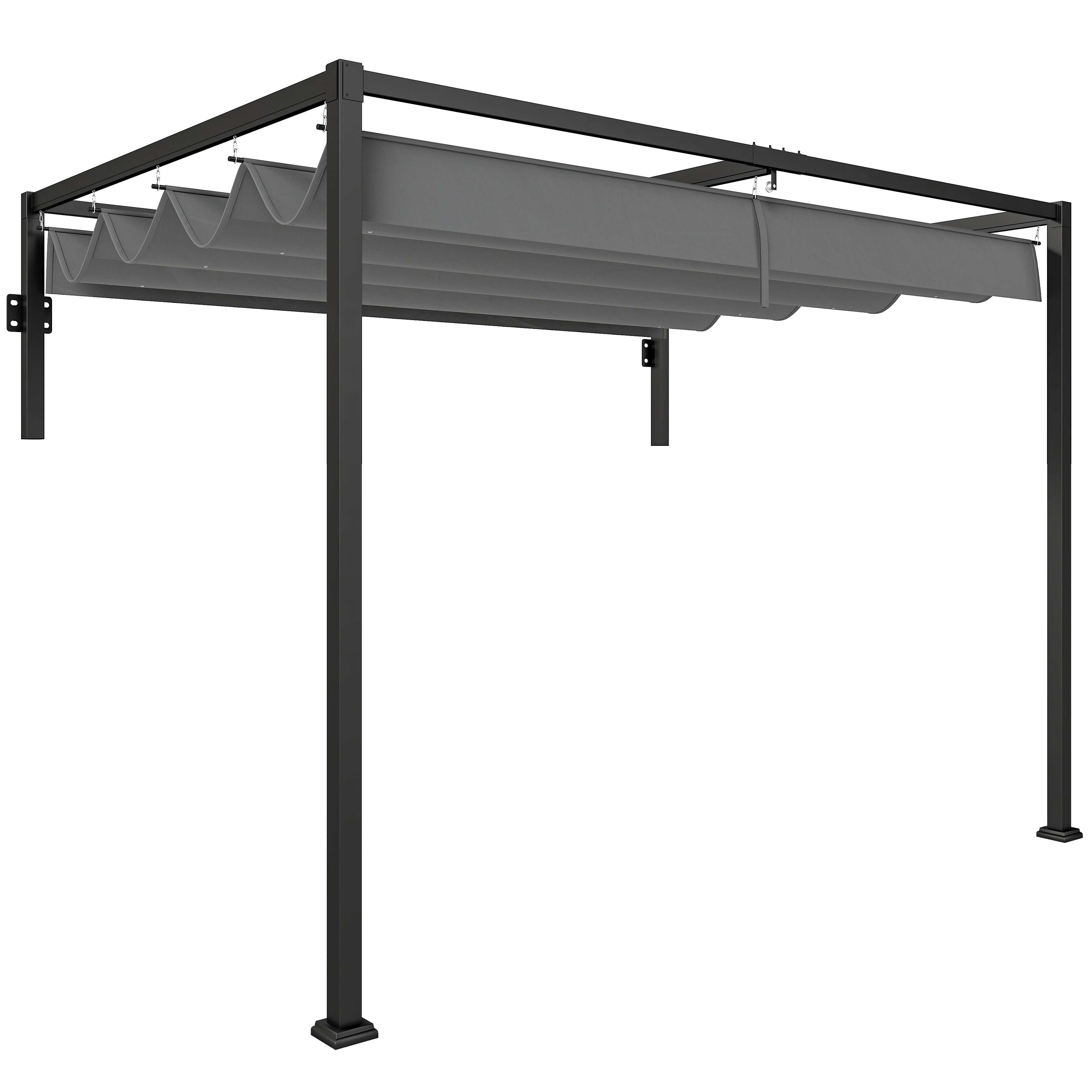Outsunny 2 x 3(m) Lean To Pergola, Metal Pergola with Retractable Roof for Grill, Garden, Patio, Deck
