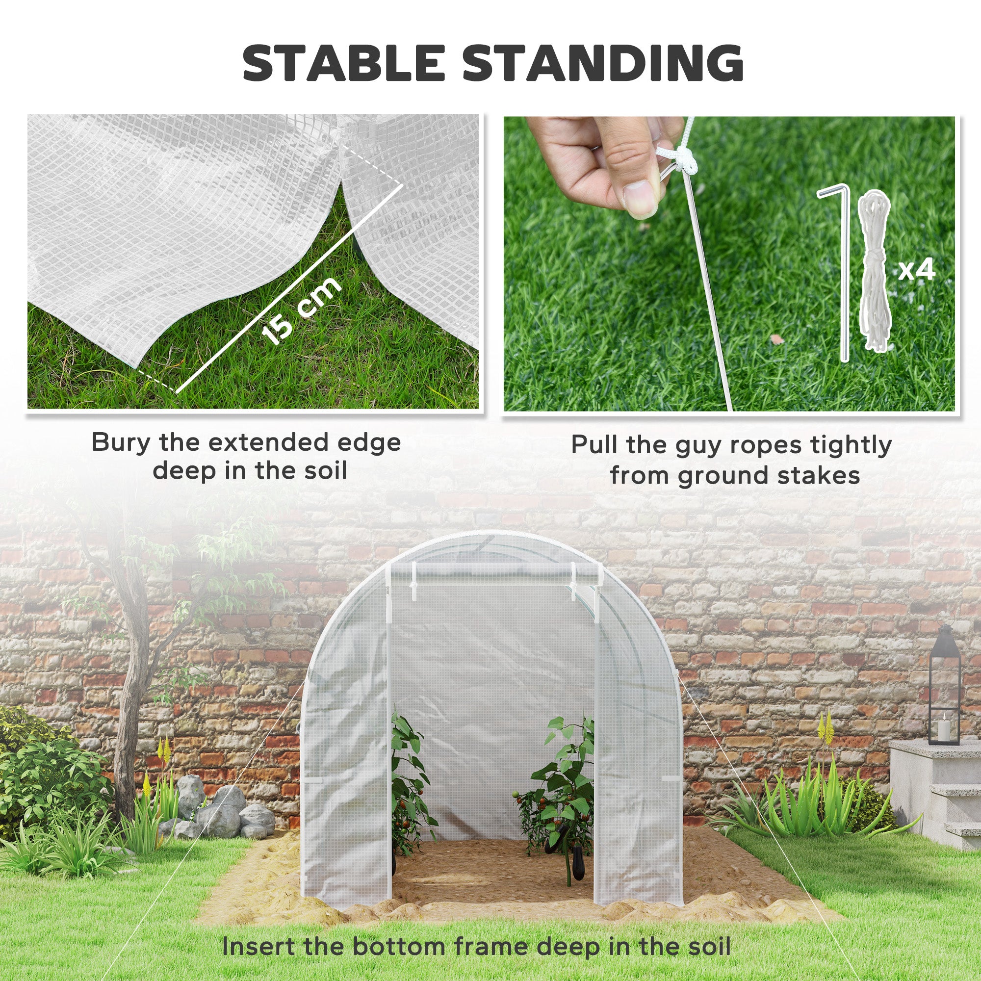Outsunny Reinforced Walk in Polytunnel Greenhouse with Roll Up Zipped Door Windows, Galvanised Steel Frame, 2 x 2.5m - North Peak Garden Furniture