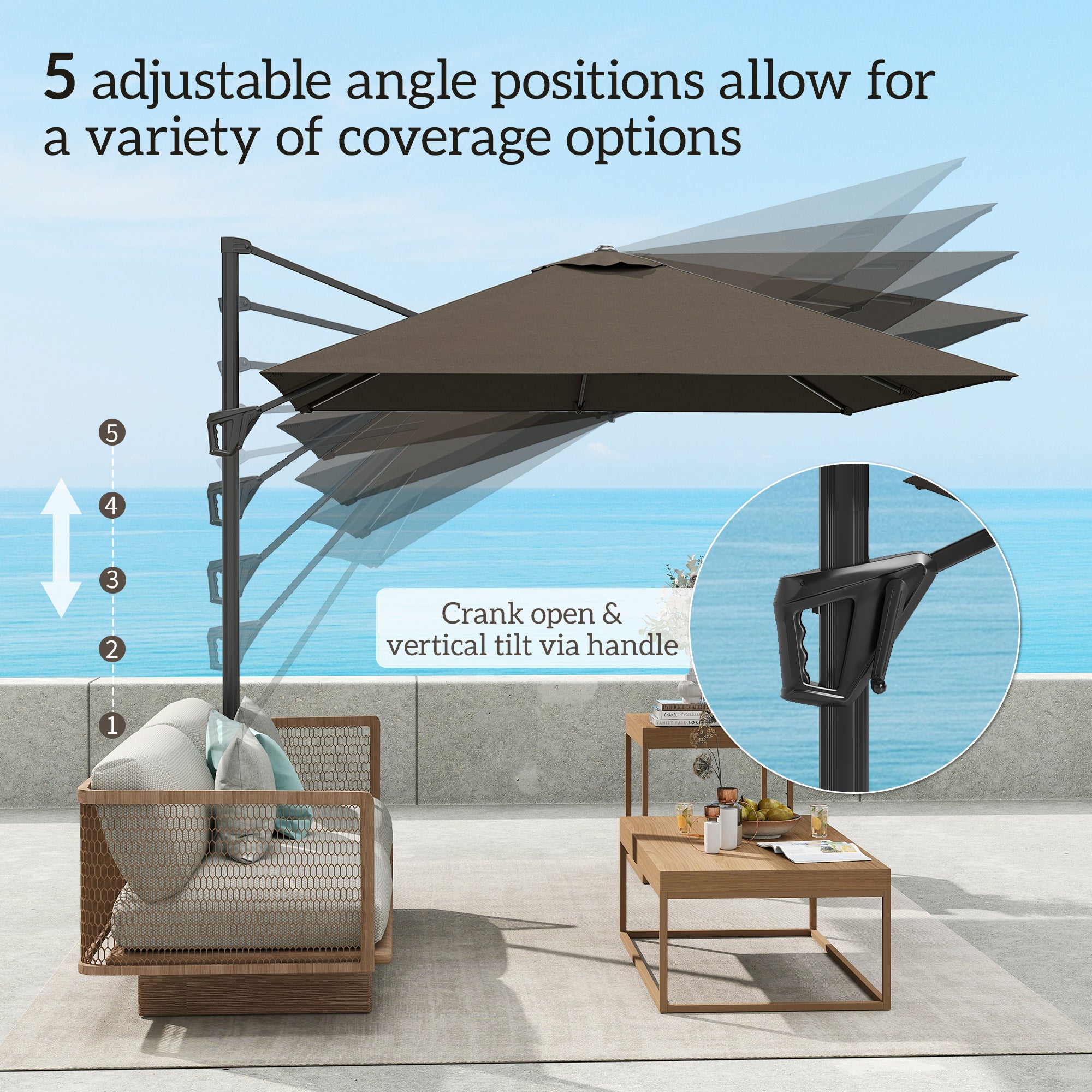 Outsunny Patio Offset Parasol Umbrella - Tan - North Peak Garden Furniture