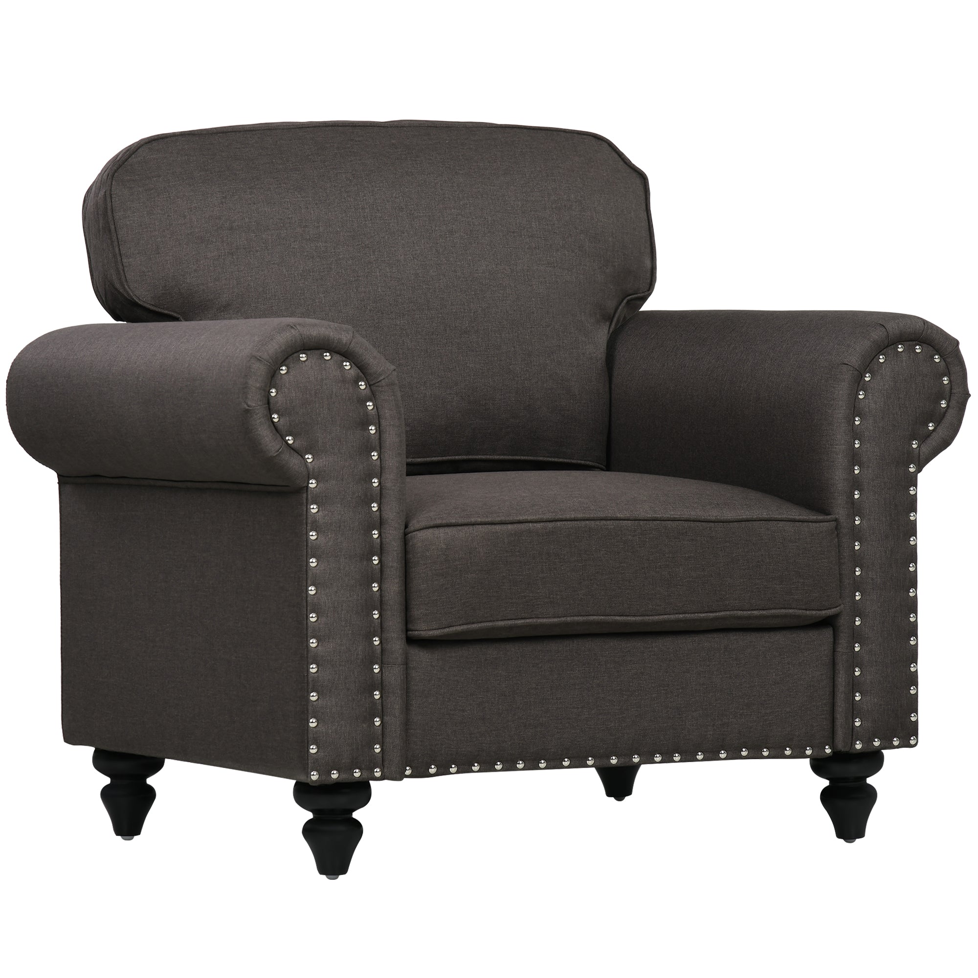 HOMCOM Mid-Century Armchair, with Pocket Springs - Dark Brown - North Peak Garden Furniture
