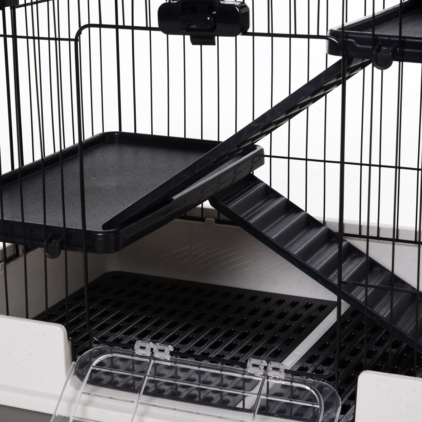 PawHut Four-Tier Small Animal Cage, for Bunnies, Ferrets, Chinchillas w/ Wheels, Tray - Black - North Peak Garden Furniture