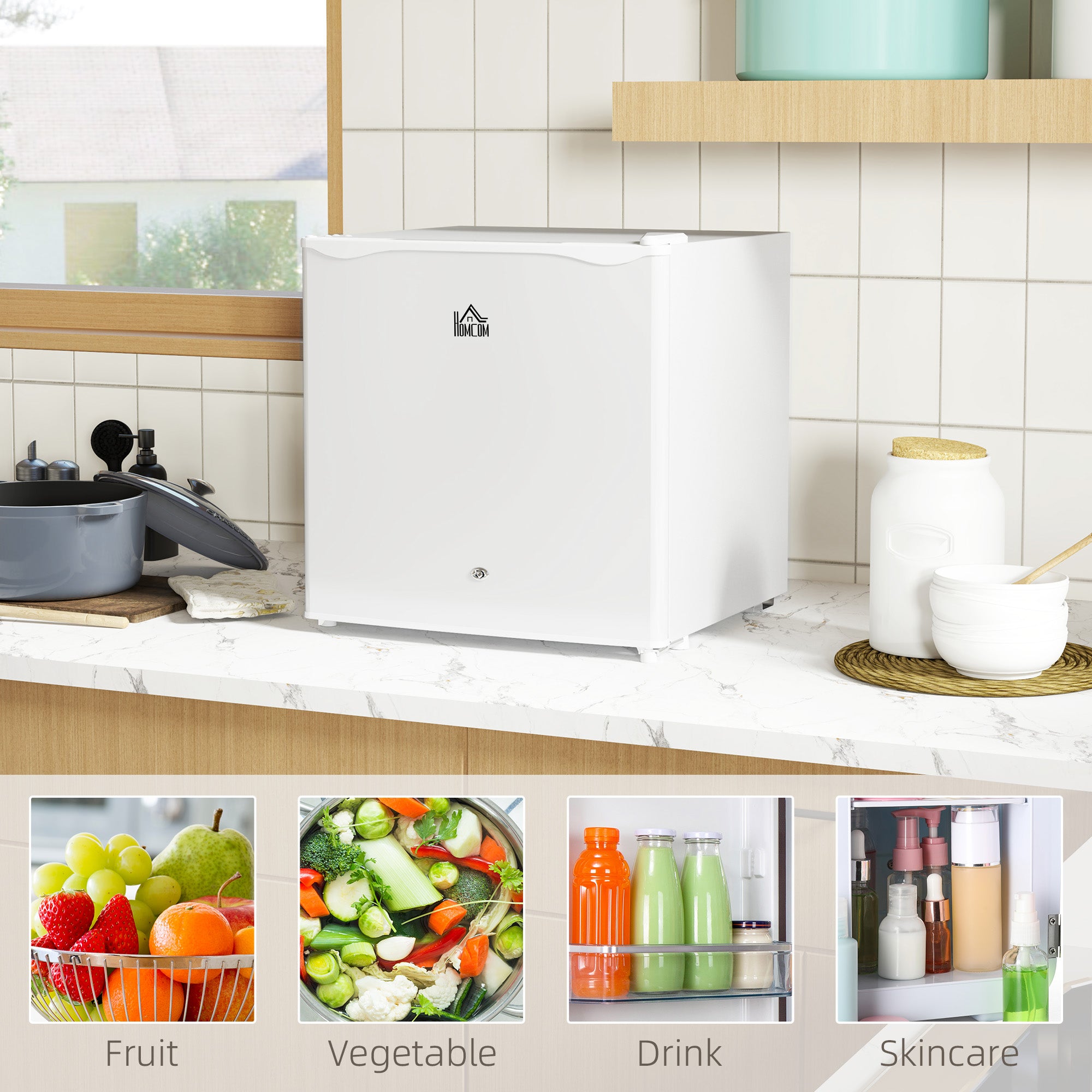 HOMCOM 46 Litre Lockable Countertop Fridge - Cream White - North Peak Garden Furniture