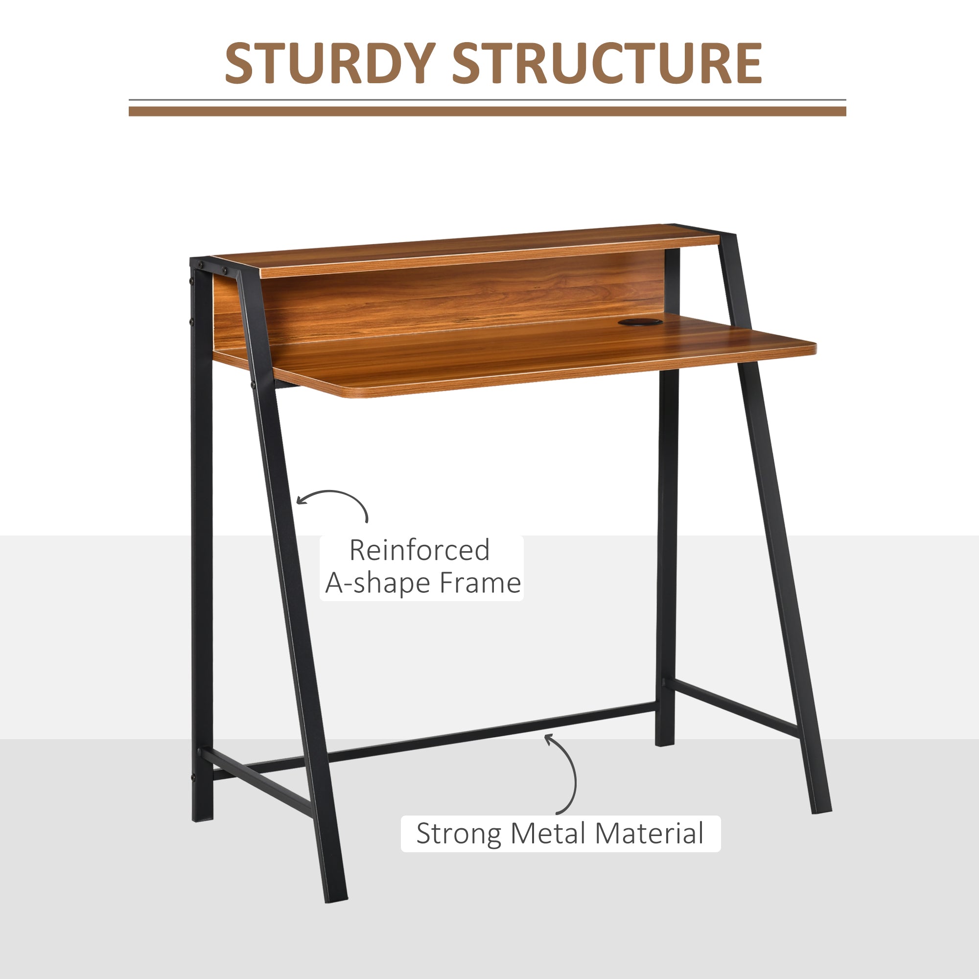 HOMCOM Writing Desk Computer Table Home Office PC Laptop Workstation Storage Shelf 84L x 45W cm Walnut - North Peak Garden Furniture