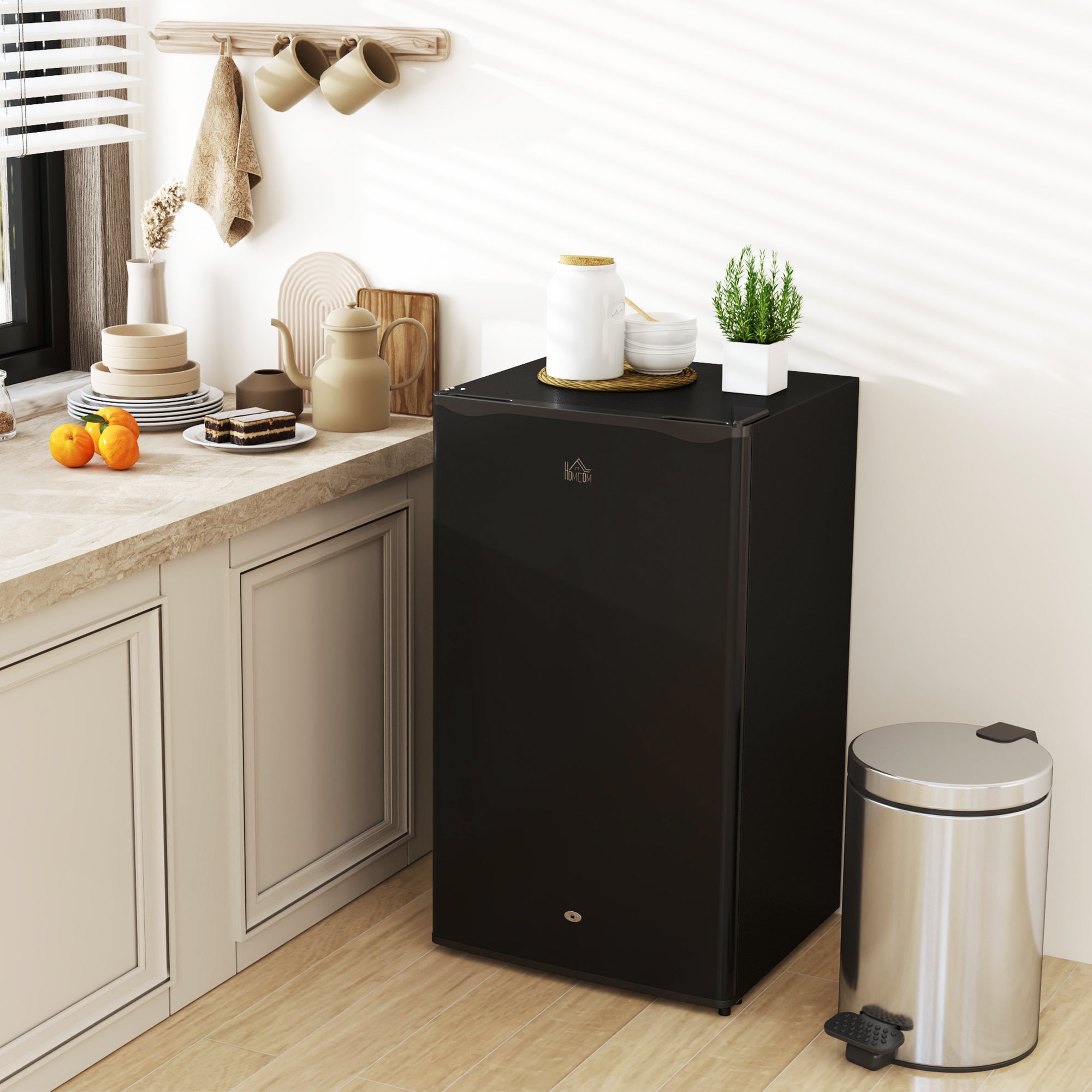 HOMCOM 91L Freestanding Under-Counter Fridge with Lock - Black - North Peak Garden Furniture