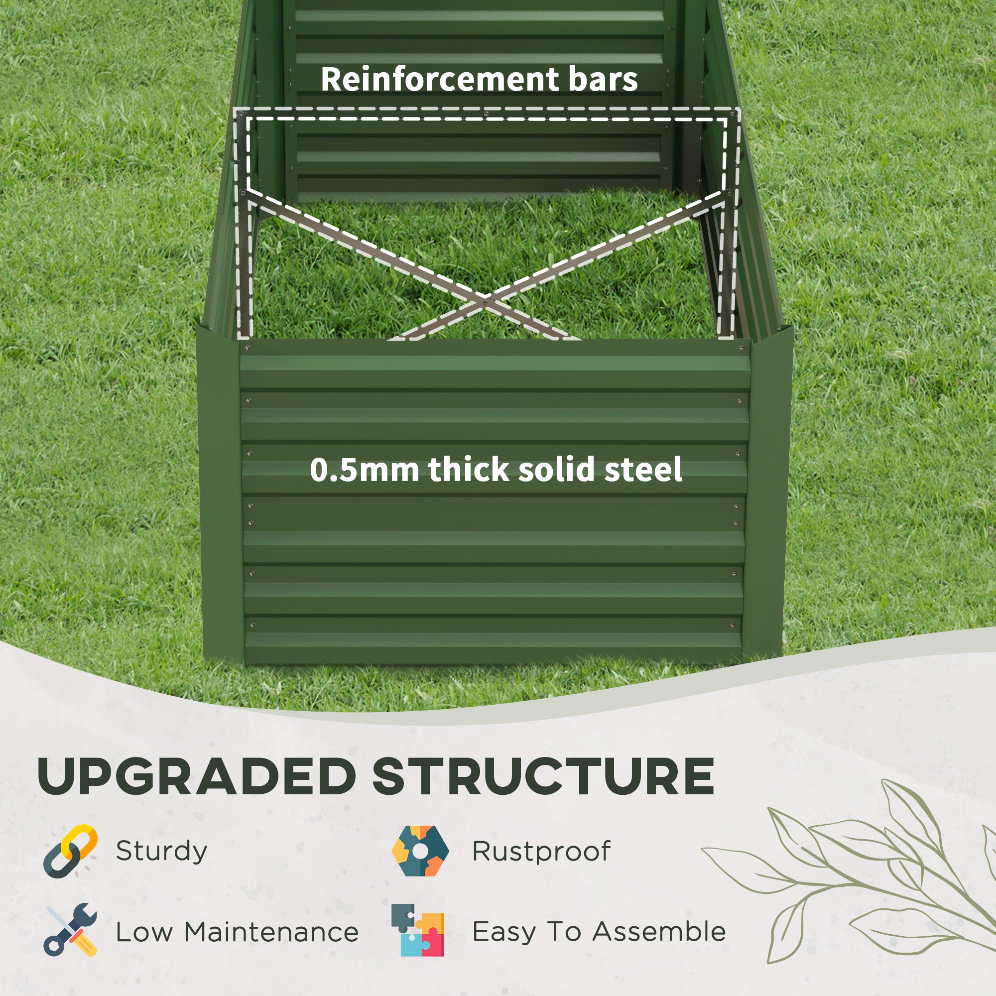 Outsunny Raised Beds for Garden, Galvanised Steel Outdoor Planters with Multi-reinforced Rods, 180 x 90 x 59 cm, Green - North Peak Garden Furniture