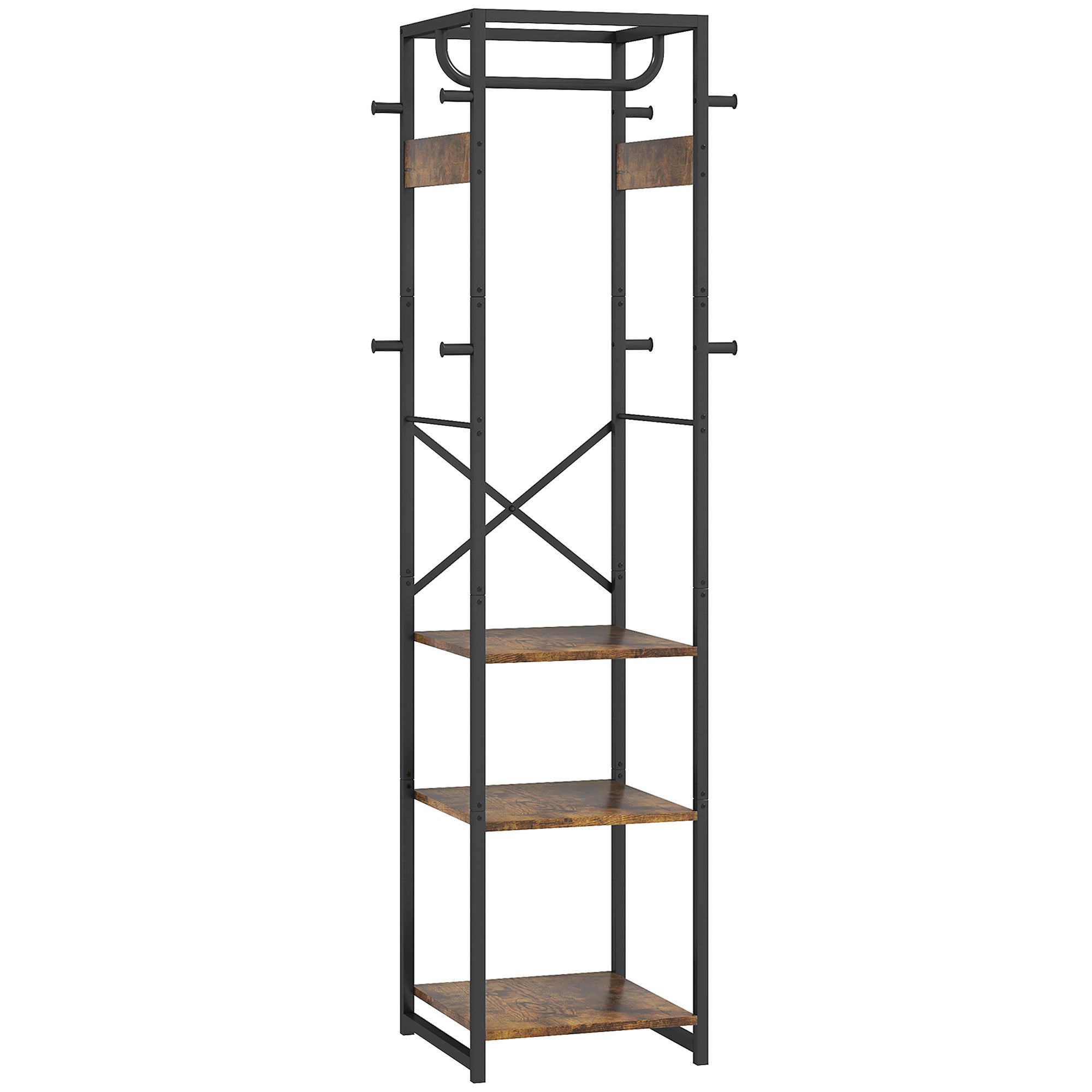 HOMCOM Multi-Storage Clothes Rack - Brown/Black - North Peak Garden Furniture