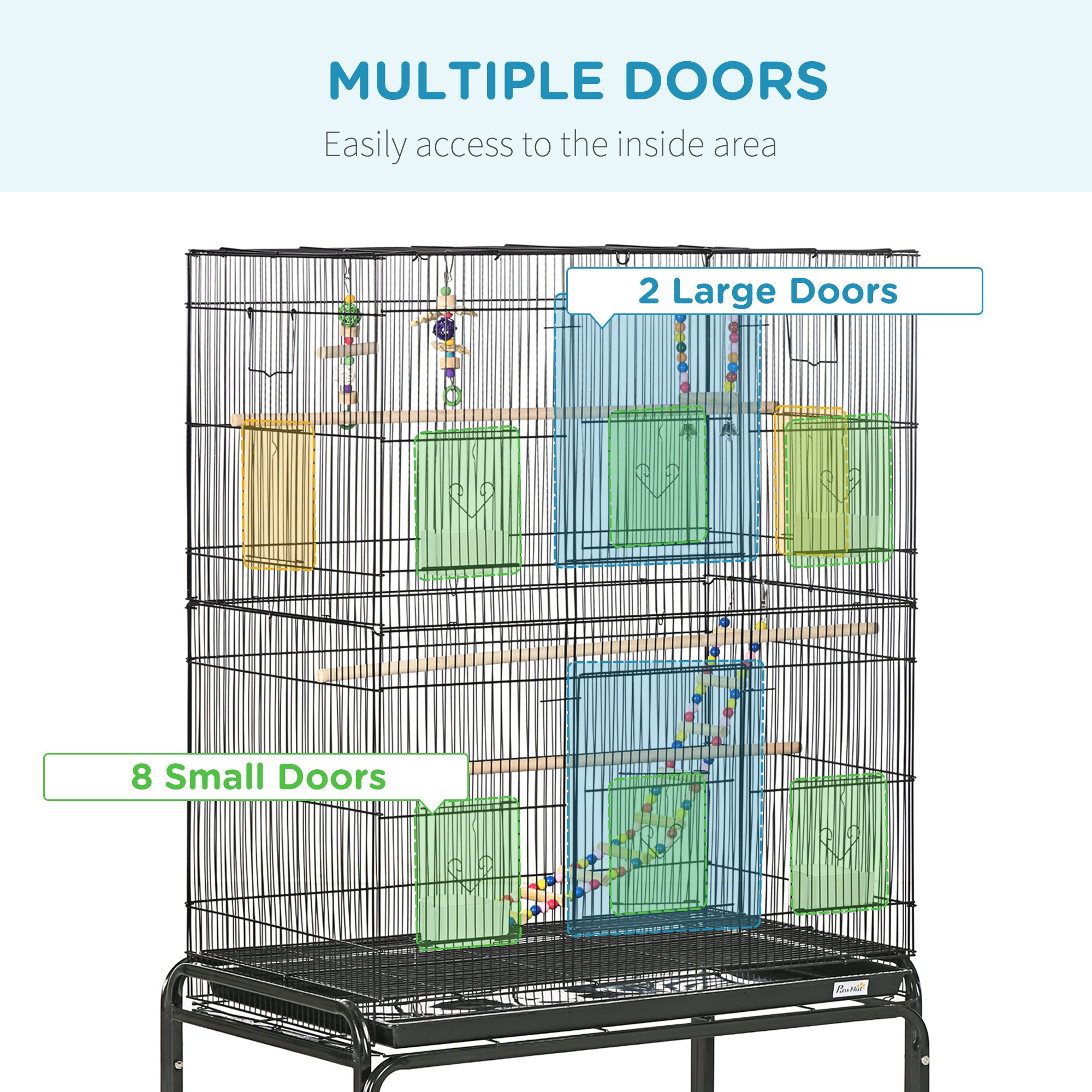 PawHut Large Bird Cage Budgie Cage with Stand, Toys, Wheels, Accessories, Storage Shelf for Canaries, Finches, Lovebirds, Parakeets - Black, 79 x 49 x 133 cm