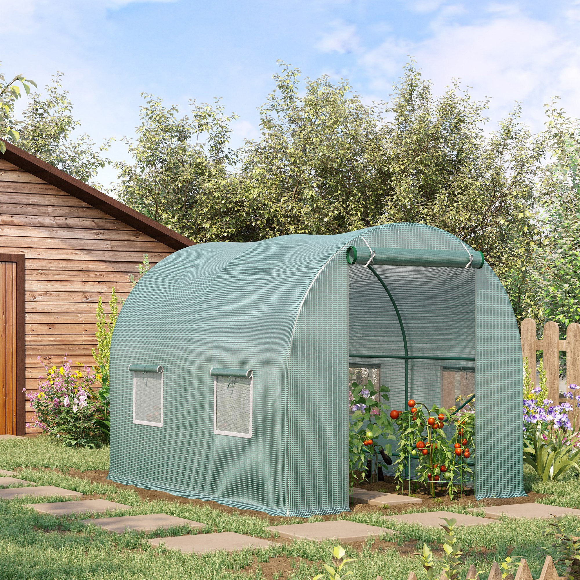 Outsunny Reinforced Walk in Polytunnel Greenhouse with Roll Up Door, Galvanised Steel Frame and Zipped Door Windows, 2.5 x 2 m