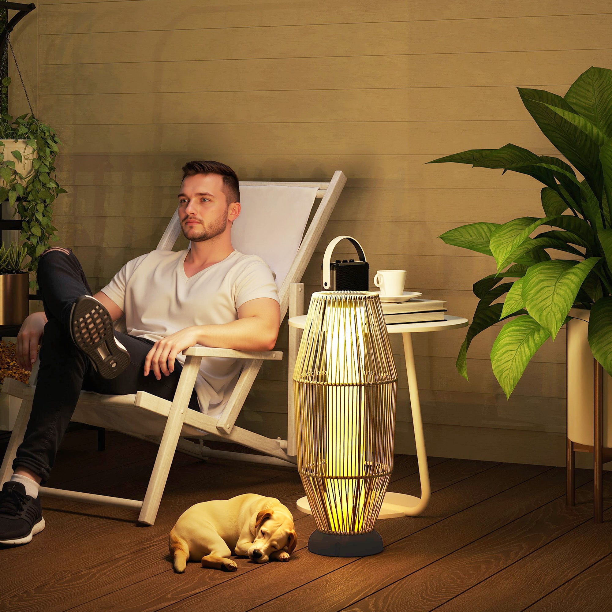 Outsunny Garden Rattan Lamp, 72 cm Tall Solar Rattan Floor Lamp, Solar Garden Light with Auto On/Off LED, IP44 for Outdoor, Porch, Pathway, Terrace, Grey - North Peak Garden Furniture