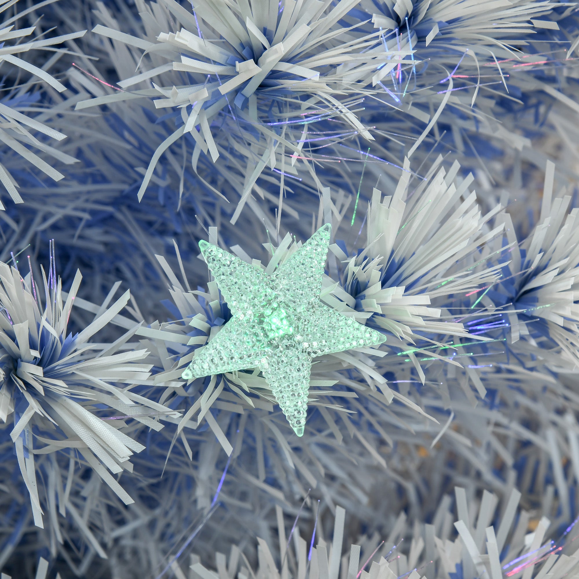 HOMCOM 5FT Artificial Fibre Optic Christmas Tree Seasonal Decoration w/ LED Lights Pre-Lit Easy Store White Blue - North Peak Garden Furniture