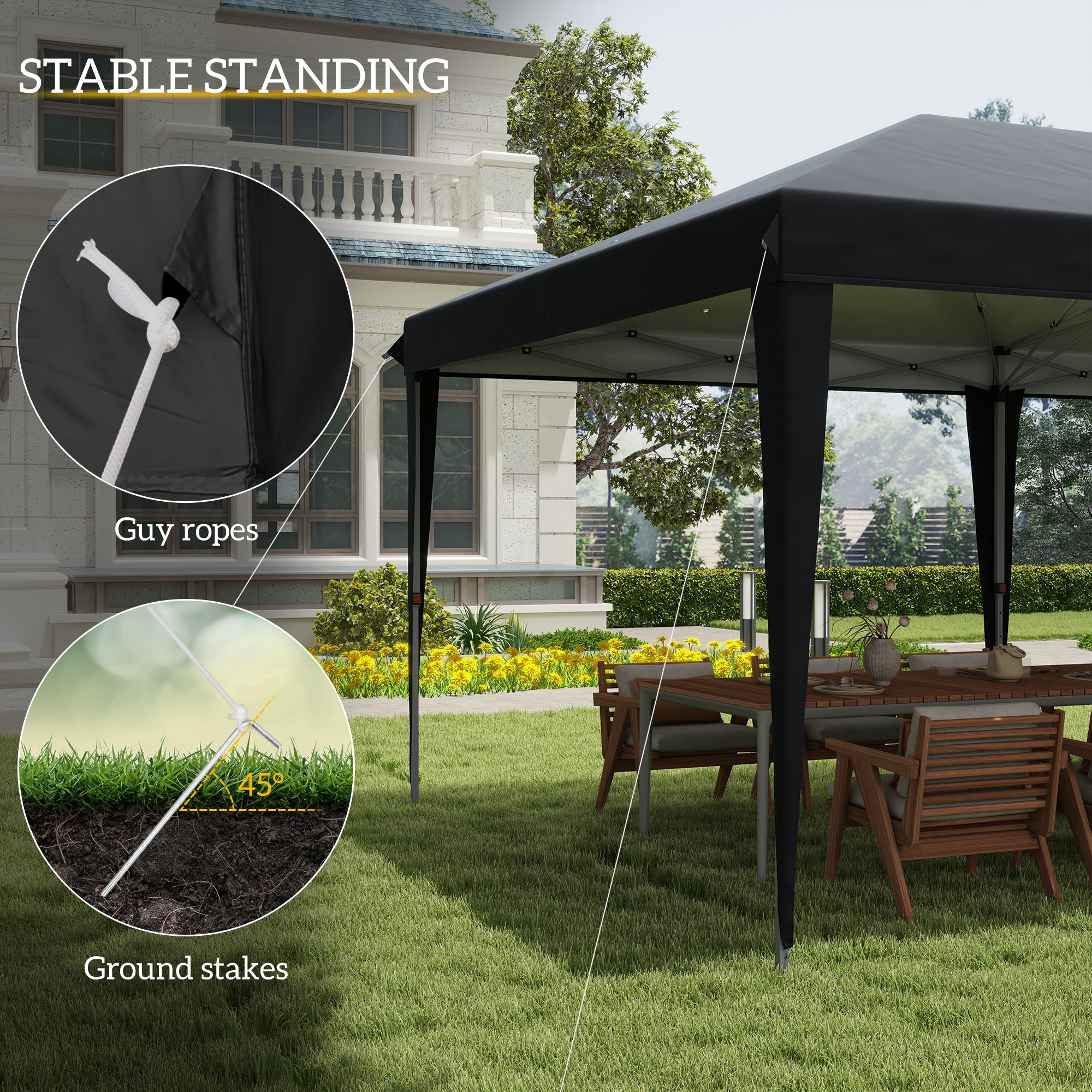 Outsunny 3 x 6 m Pop Up Gazebo, Foldable Canopy Tent, Height Adjustable Wedding Awning Canopy w/ Carrying Bag, Black - North Peak Garden Furniture