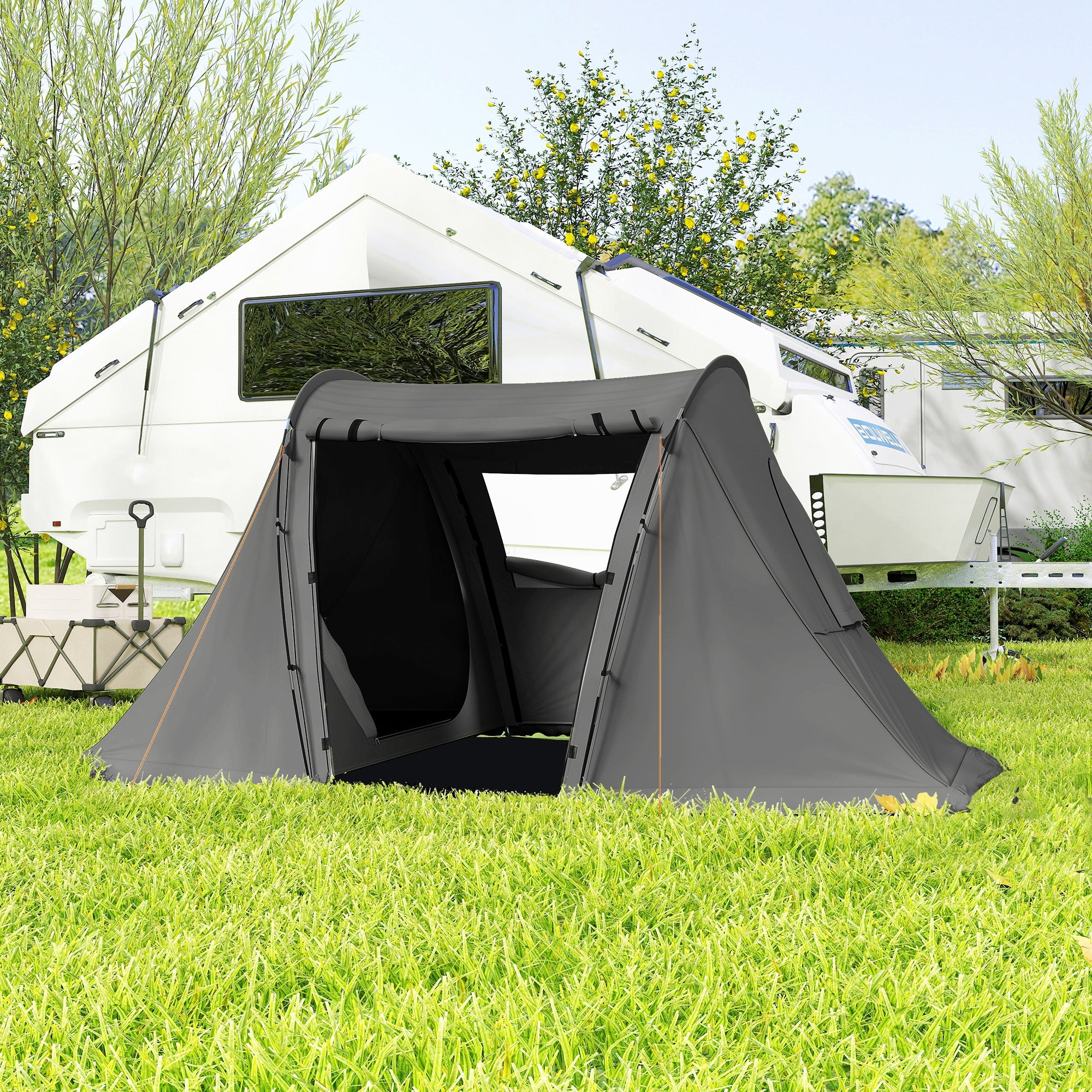 Outsunny 3 Man Camping Tent with Living Area and 2 Bedrooms, 3000mm Waterproof Family Tent with Sewn-in Groundsheet, Portable with Bag for Hiking, Festival, Backpacking, Drak Grey - North Peak Garden Furniture
