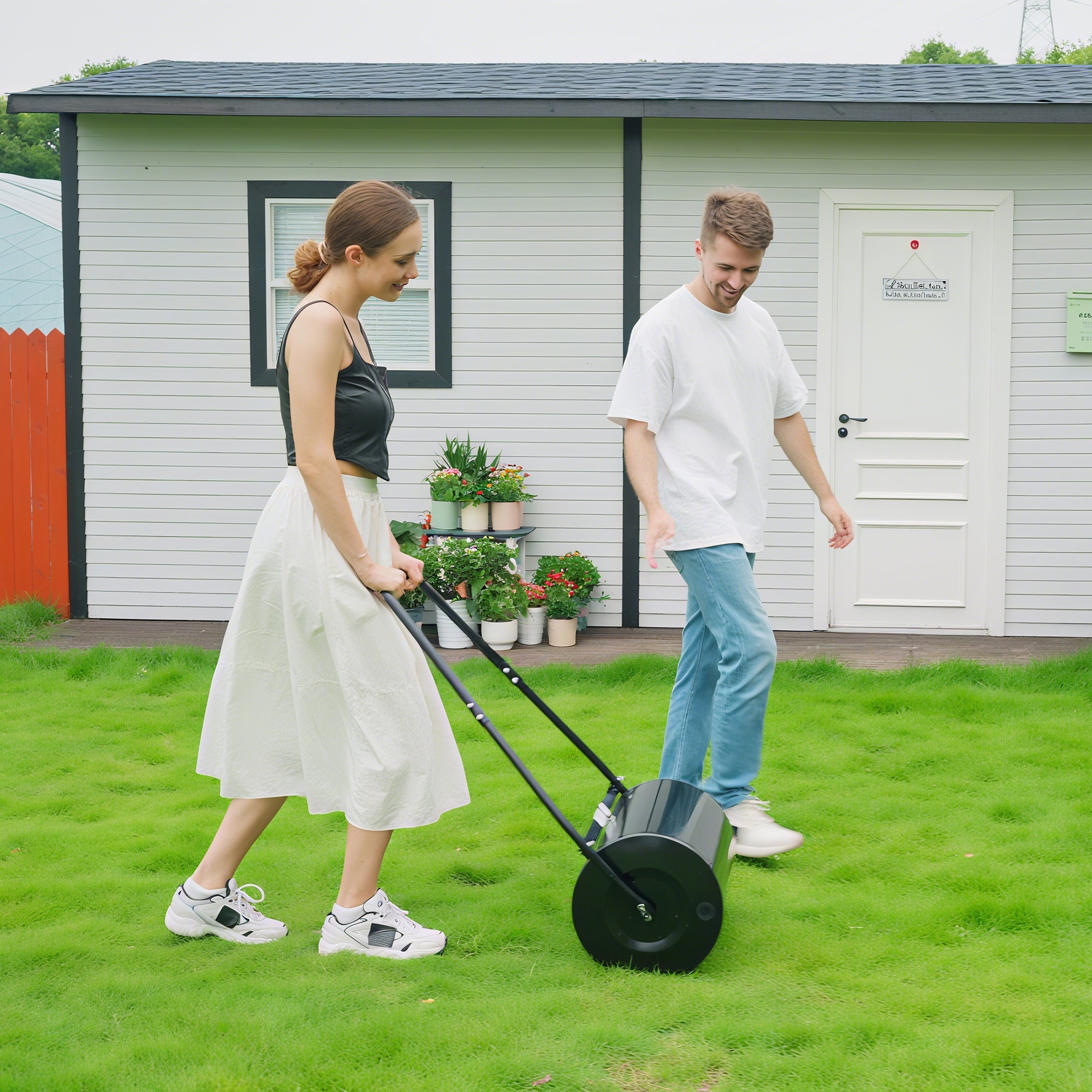 DURHAND 38L Heavy Duty Water or Sand Filled Garden Steel Lawn Roller Drum Φ50cm Black