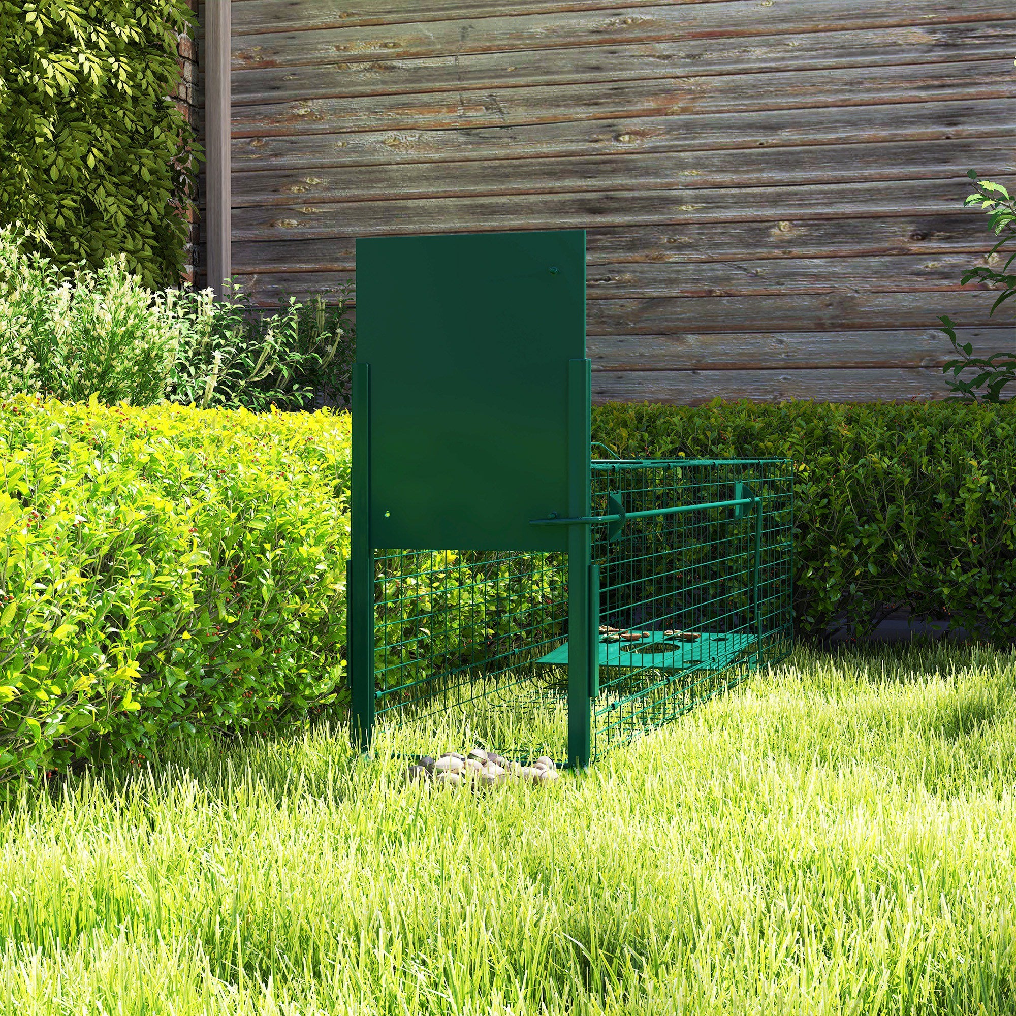 Outsunny Single Door Humane Rat Trap for Small Animals, Metal Outdoor and Indoor Squirrel Trap for Mice, Cats, Rabbits, 100 X 25 X 28cm, Dark Green - North Peak Garden Furniture