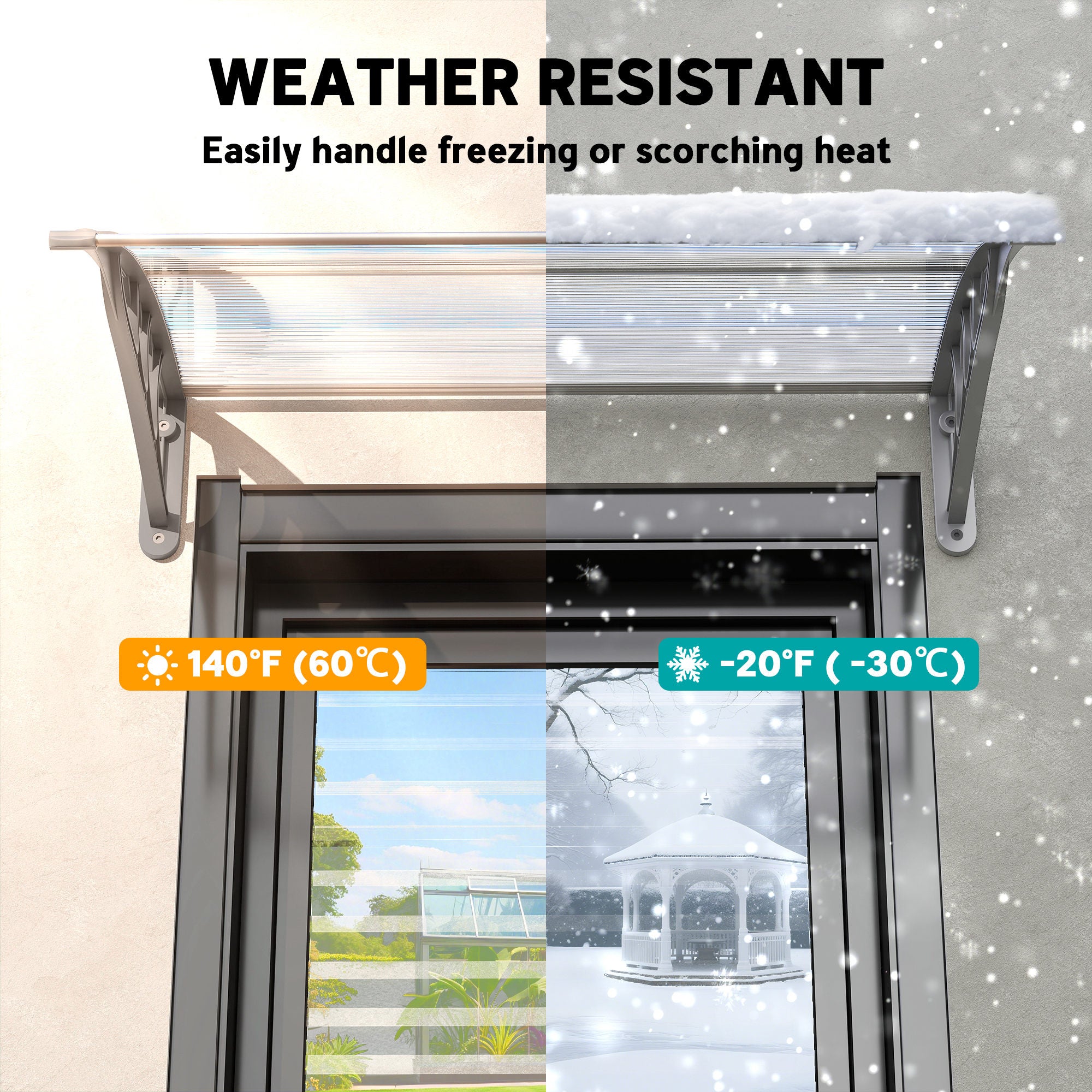Outsunny Door Canopy Awning Outdoor Window Rain Shelter Cover for Front/Back Door Porch Clear 100 x 75cm