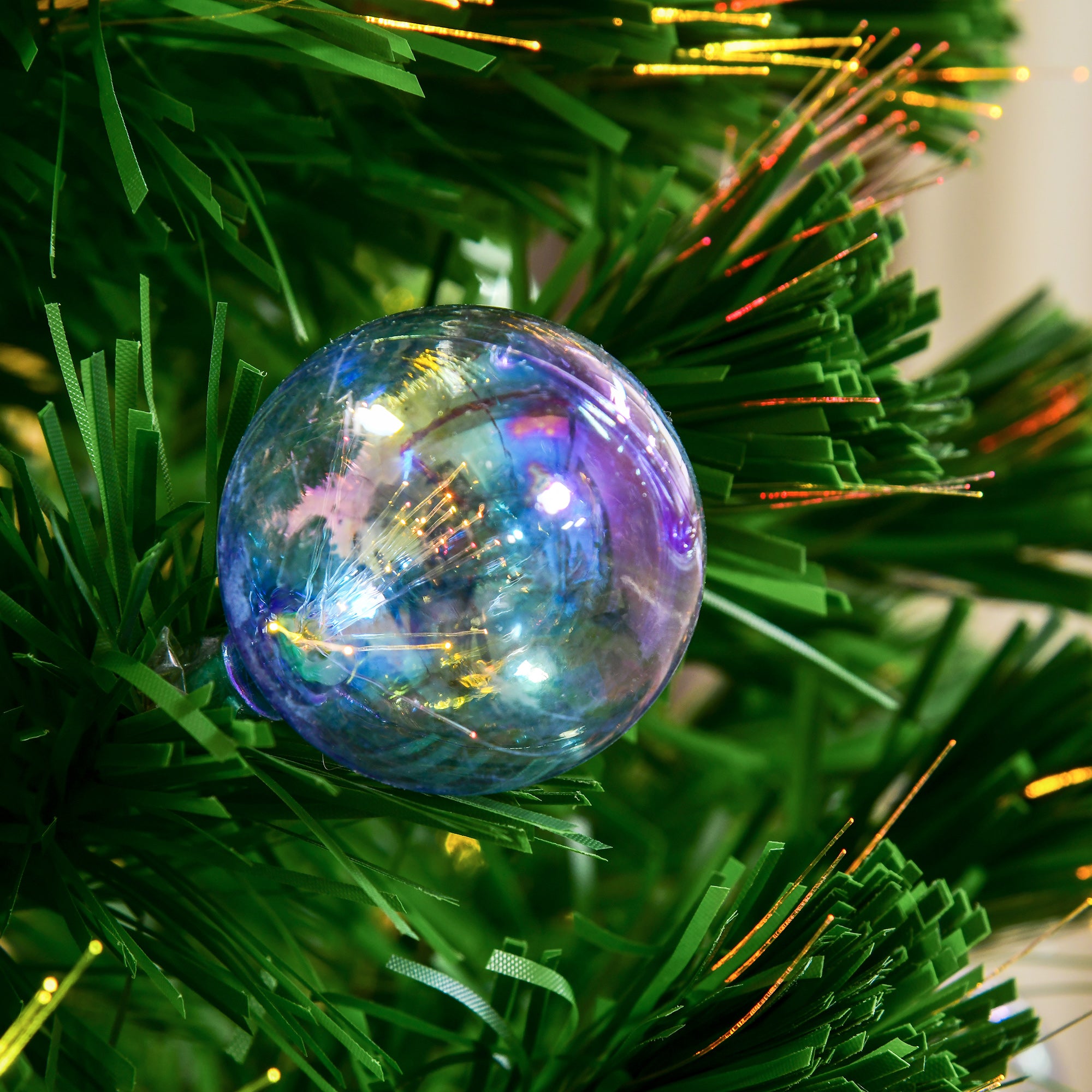 HOMCOM 5FT Prelit Artificial Christmas Tree with Fibre Optics, Baubles Decoration, Golden Pot for Holiday, Home - Green - North Peak Garden Furniture
