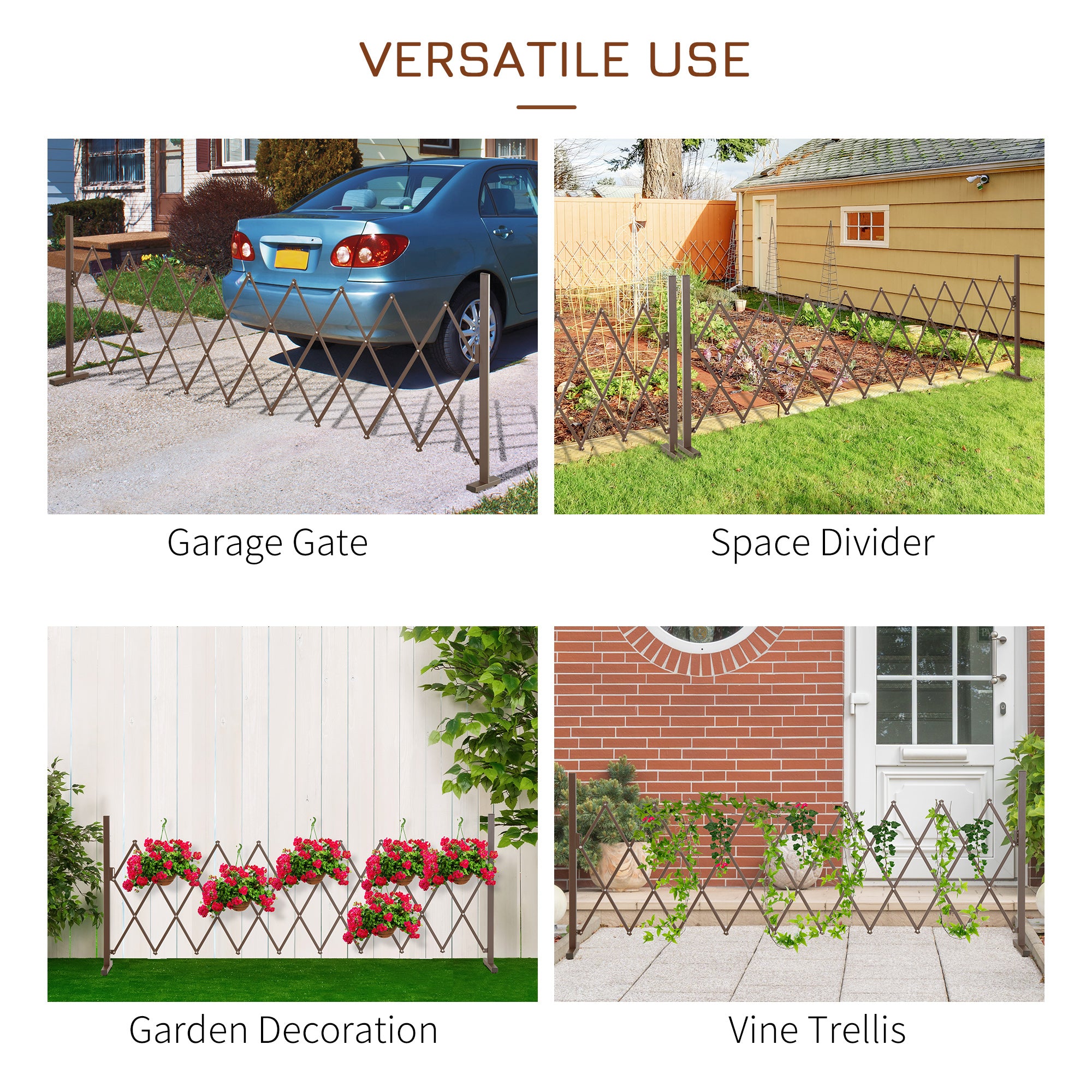 Outsunny Expanding Trellis Fence Freestanding Movable Fence Foldable Garden Screen Panel Aluminum, 300cm x 103.5 cm, Dark Brown - North Peak Garden Furniture