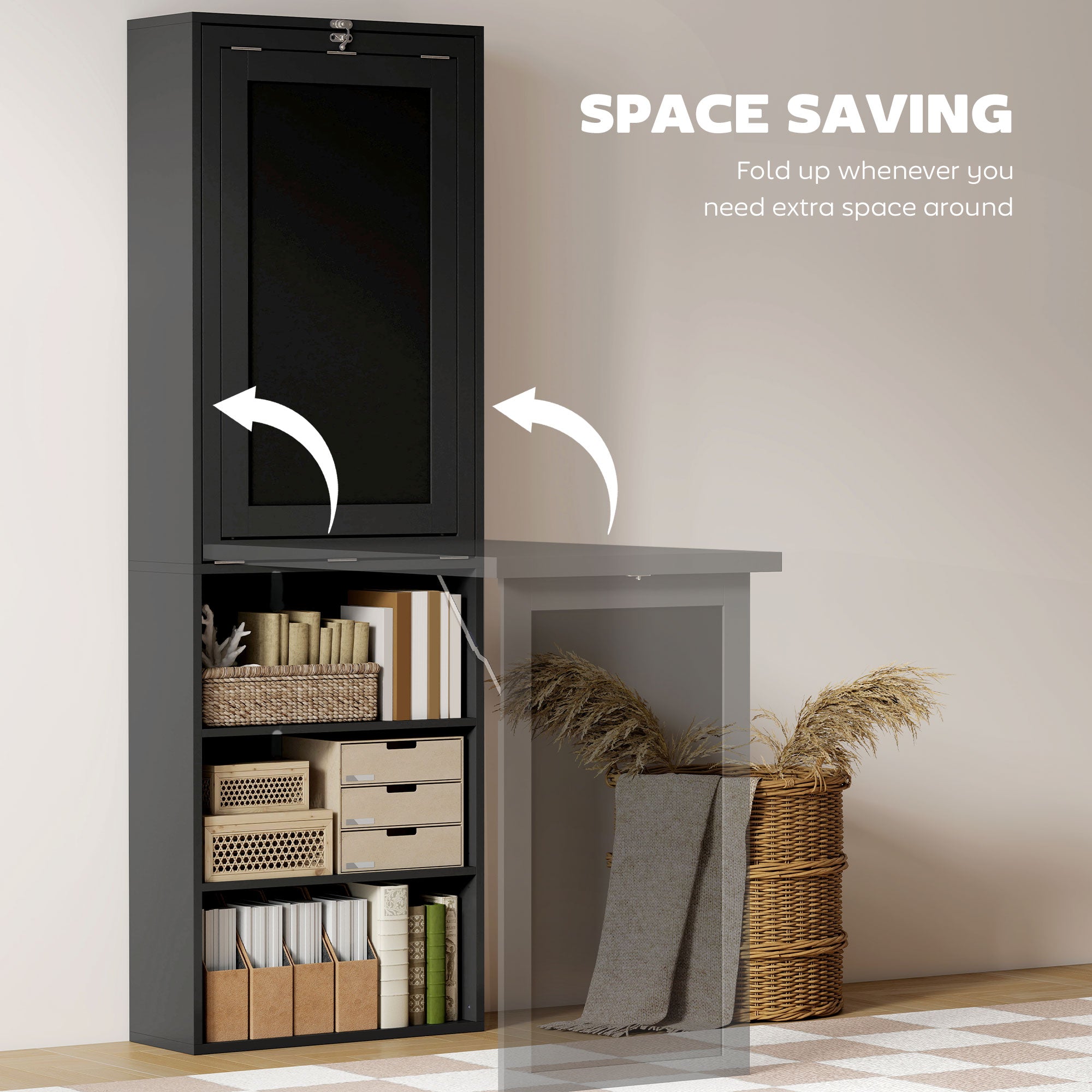 HOMCOM Three-Part Work Desk, with Storage and Chalkboard - Black