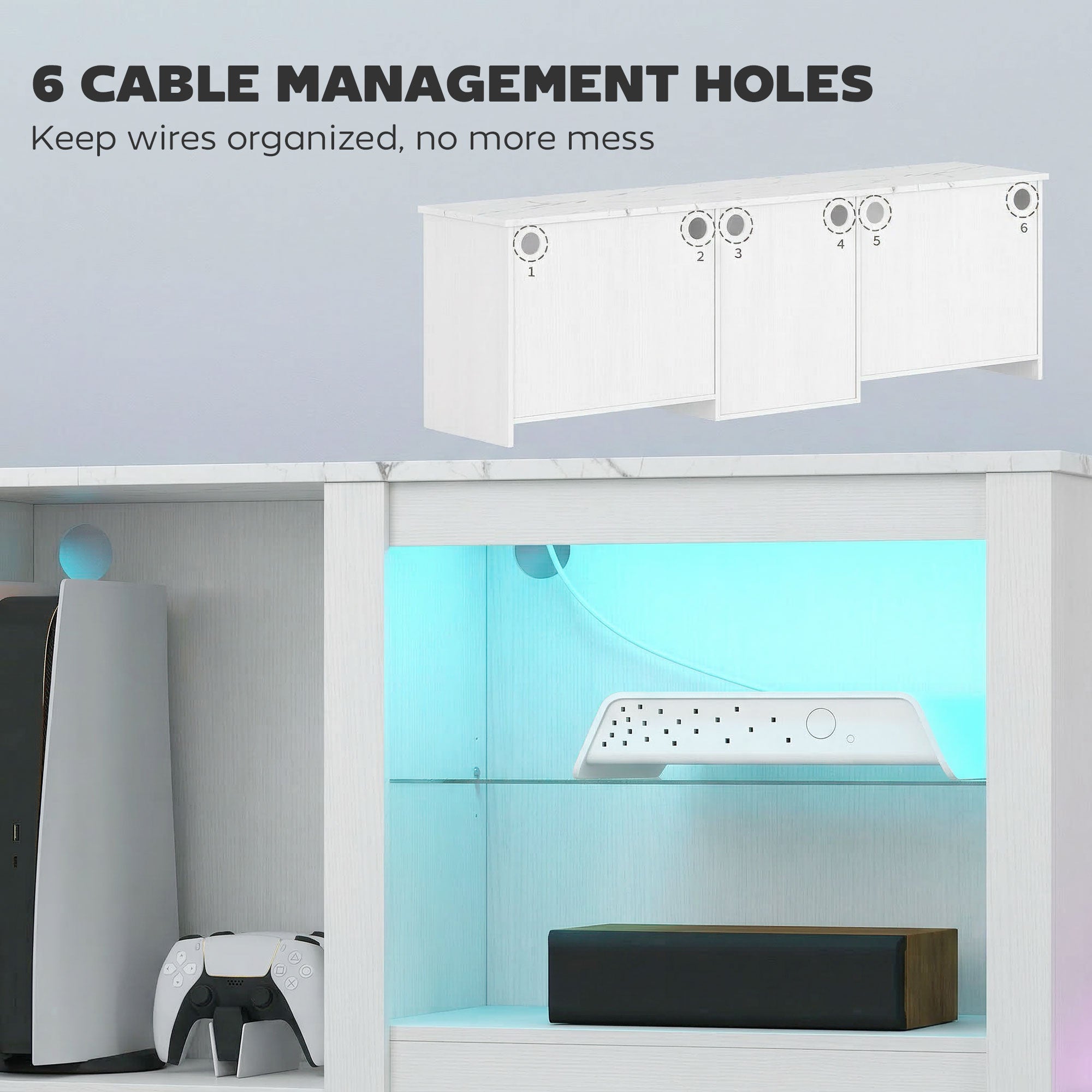 HOMCOM 70" TV Stand, with LED Lights and Storage - White